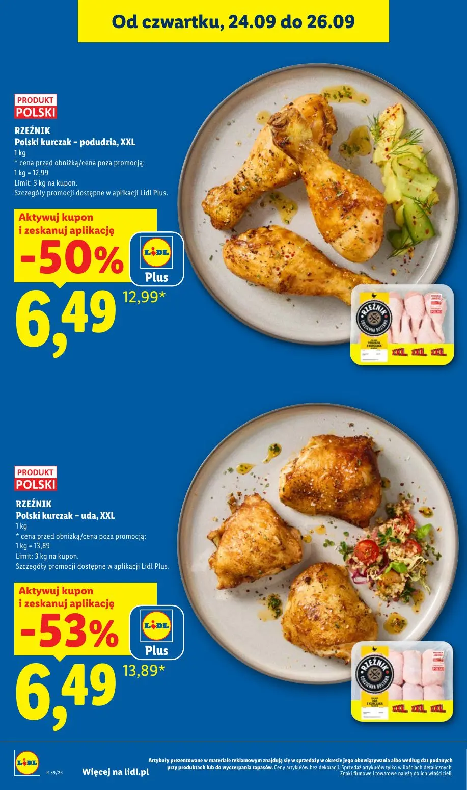 Lidl gazetka, strona 22 z 105 — Polski kurczak - uda, XXL, Polski kurczak - podudzia, XXL