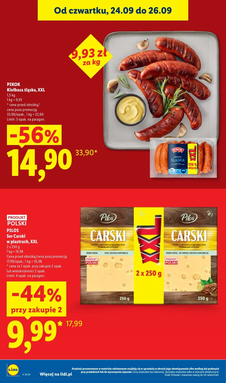 Lidl gazetka, strona 26 z 105 — Kiełbasa śląska, XXL, Ser Carski w plastrach, XXL