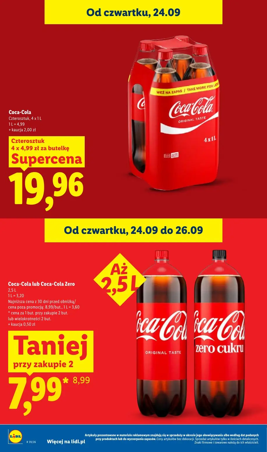 Lidl gazetka, strona 32 z 105 — Coca-Cola lub Coca-Cola Zero, Coca-Cola Czterosztuk