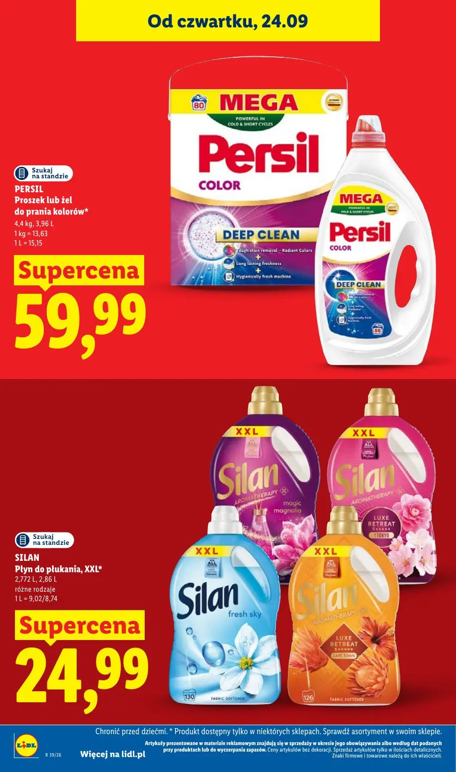Lidl gazetka, strona 40 z 105 — PERSIL Proszek lub żel do prania kolorów*, SILAN Płyn do płukania, XXL*