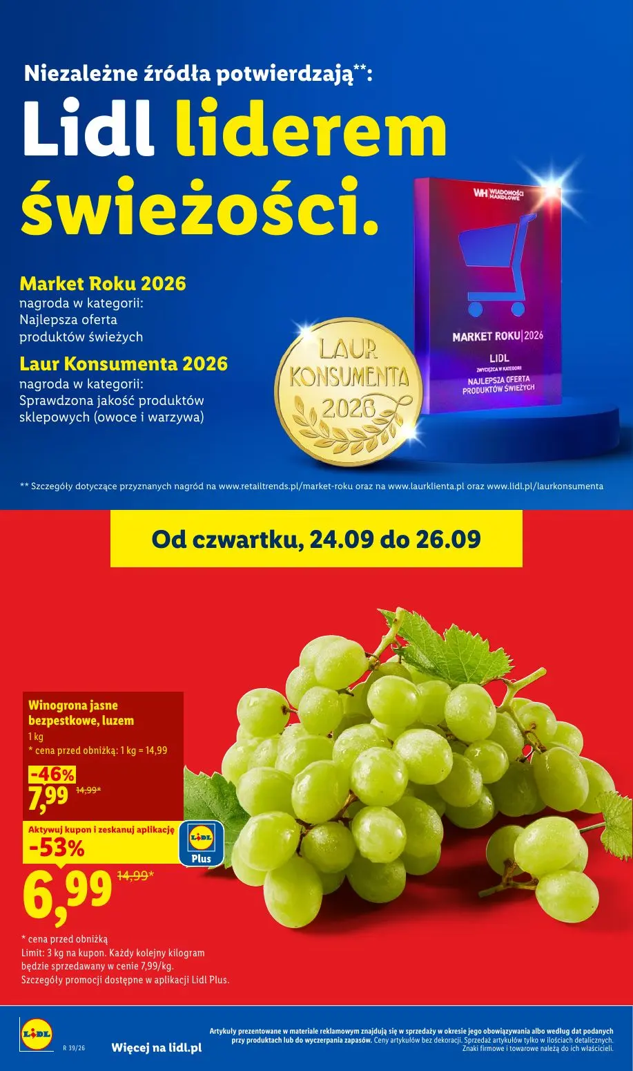 Lidl gazetka, strona 46 z 105 — Winogrona jasne bezpestkowe, luzem