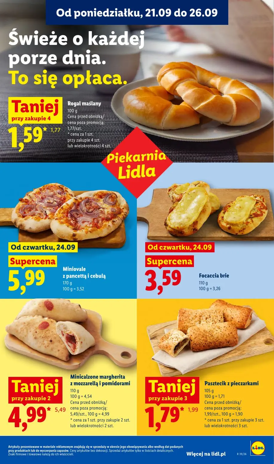 Lidl gazetka, strona 55 z 105 — Minicalzone margherita z mozzarellą i pomidorami, Pasztecik z pieczarkami, Rogal maślany