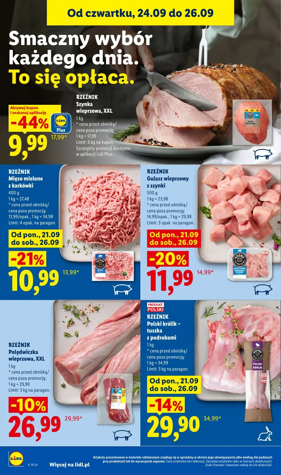 Lidl gazetka, strona 60 z 105 — RZEŹNIK Szynka wieprzowa, XXL, RZEŹNIK Polski królik - tuszka z podrobami, RZEŹNIK Mięso mie…