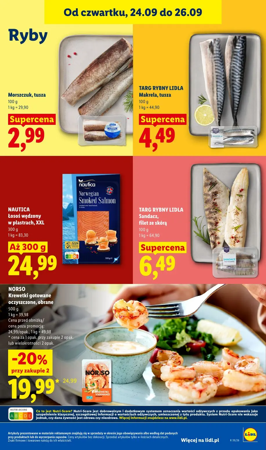 Lidl gazetka, strona 61 z 105 — NORSO Krewetki gotowane oczyszczone, obrane, Morszczuk, tusza, TARG RYBNY LIDLA Makrela, tus…