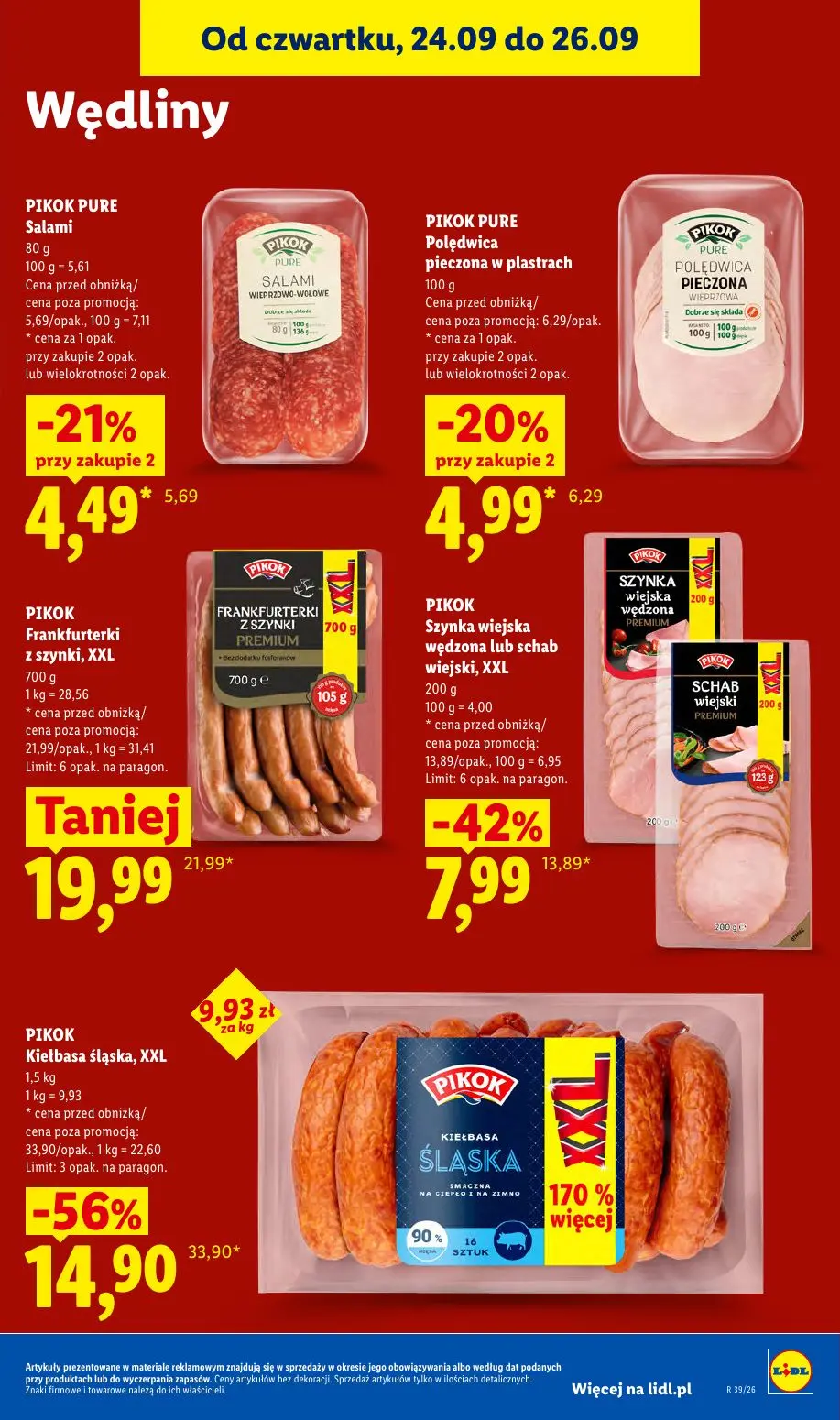 Lidl gazetka, strona 63 z 105 — PIKOK Kiełbasa śląska, XXL, PIKOK Szynka wiejska wędzona lub schab wiejski, XXL, PIKOK Frank…