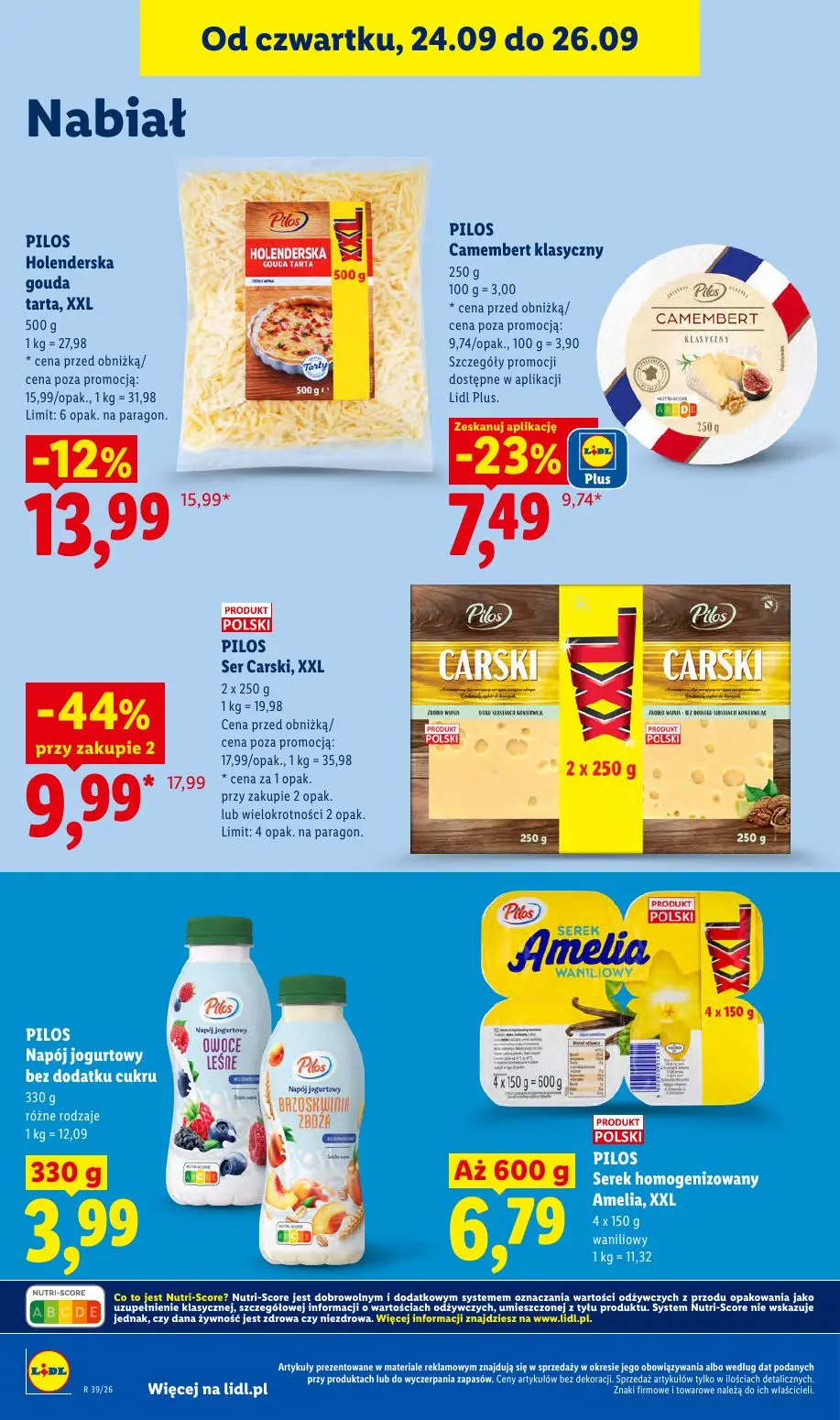 Lidl gazetka, strona 66 z 105 — PILOS Ser Carski, XXL, PILOS Camembert klasyczny, PILOS Holenderska gouda tarta, XXL