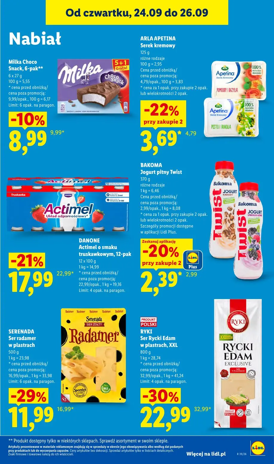 Lidl gazetka, strona 67 z 105 — RYKI Ser Rycki Edam w plastrach, XXL, DANONE Actimel o smaku truskawkowym, SERENADA Ser rada…