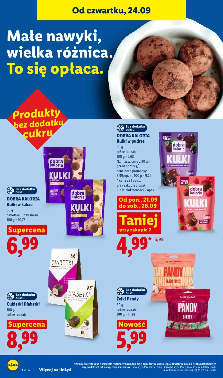 Lidl gazetka, strona 70 z 105 — DOBRA KALORIA Kulki w pudrze, DOBRA KALORIA Kulki w kakao, Cukierki Diabetki
