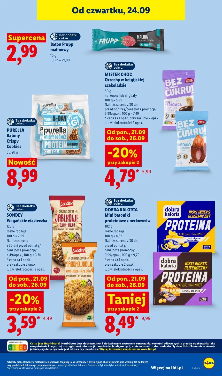 Lidl gazetka, strona 73 z 105 — DOBRA KALORIA Mini batoniki proteinowe z nerkowców, MISTER CHOC Orzechy w belgijskiej czekol…