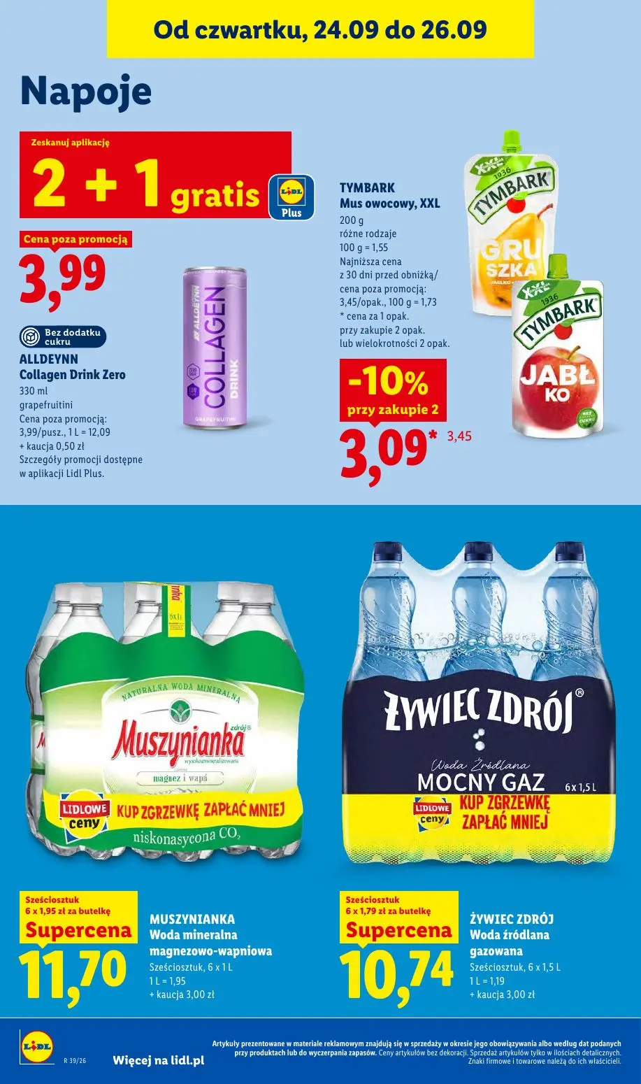 Lidl gazetka, strona 76 z 105 — TYMBARK Mus owocowy, XXL, ALLDEYNN Collagen Drink Zero, MUSZYNIANKA Woda mineralna magnezowo…