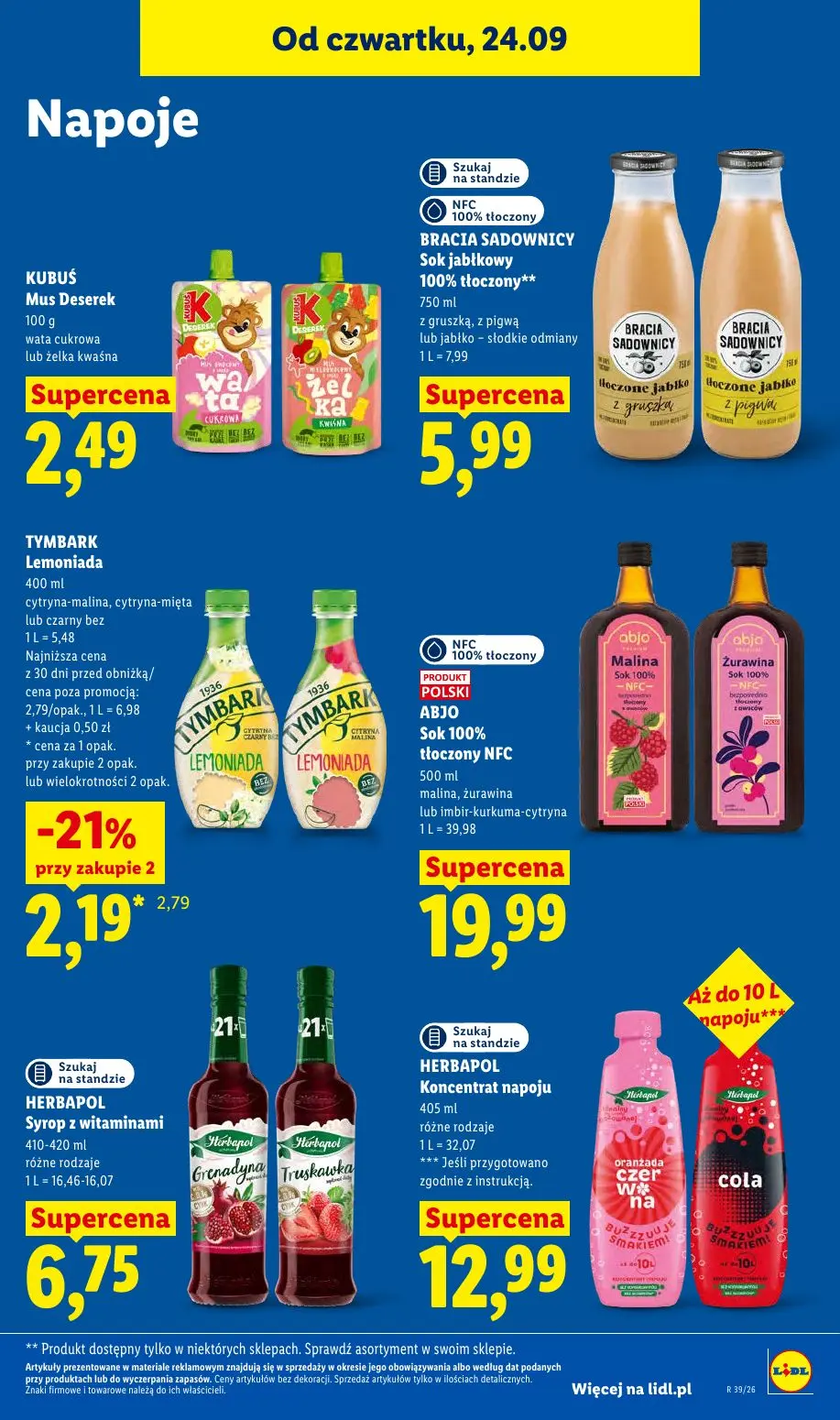 Lidl gazetka, strona 77 z 105 — TYMBARK Lemoniada, KUBUS Mus Deserek, BRACIA SADOWNICY Sok jabłkowy