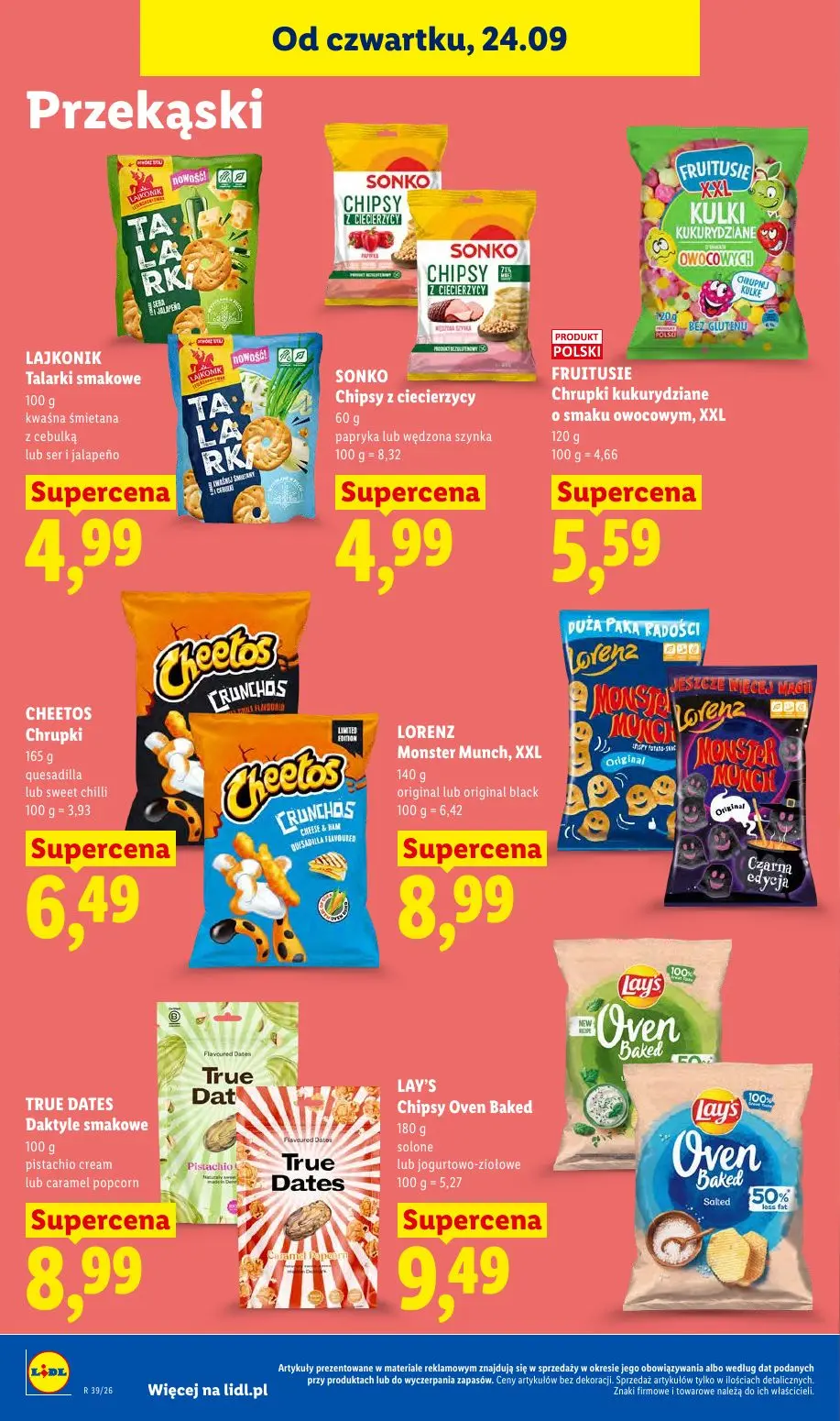 Lidl gazetka, strona 90 z 105 — LAJKONIK Talarki smakowe, SONKO Chipsy z ciecierzycy, FRUITUSIE Chrupki kukurydziane o smaku…