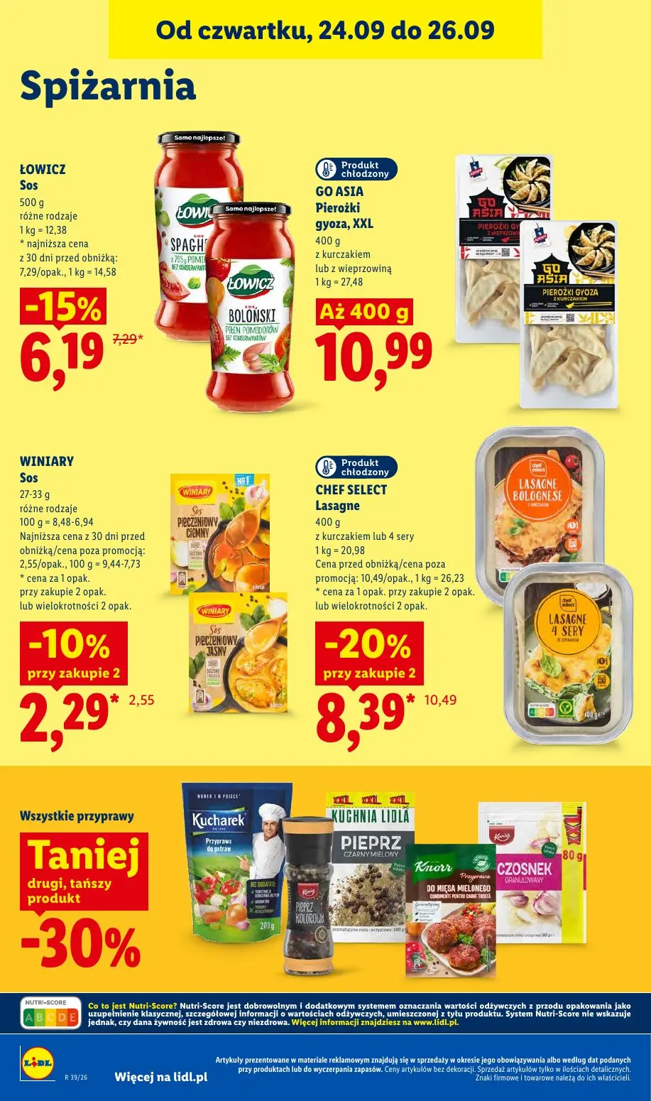 Lidl gazetka, strona 92 z 105 — CHEF SELECT Lasagne, ŁOWICZ Sos, WINIARY Sos