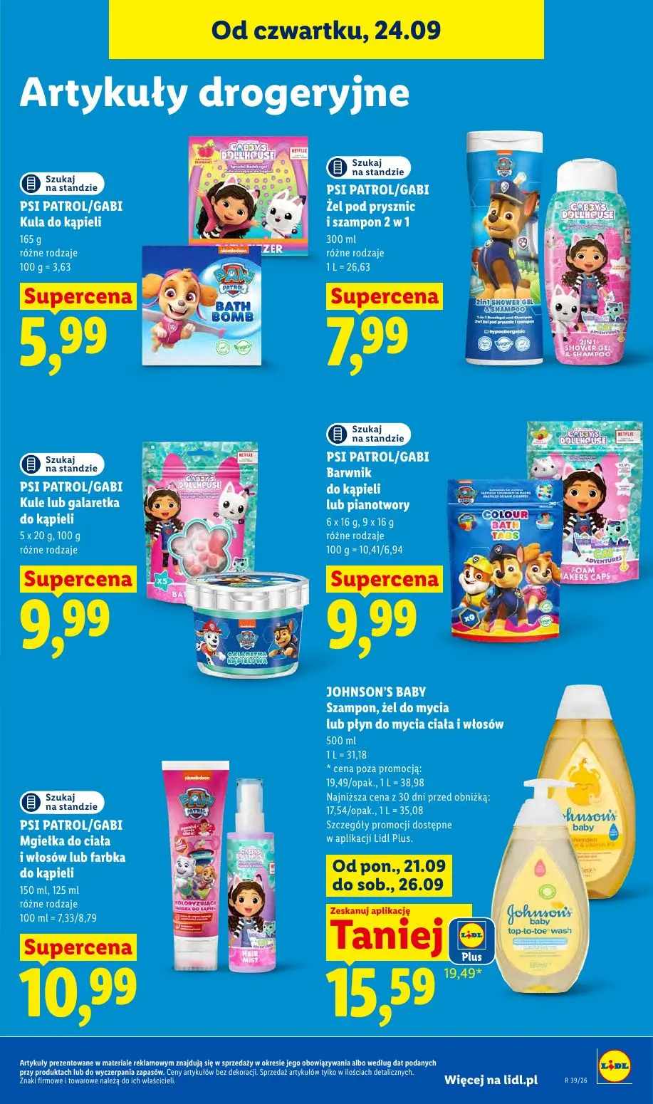 Lidl gazetka, strona 95 z 105 — JOHNSON'S BABY Szampon, żel do mycia lub płyn do mycia ciała i włosów, PSI PATROL/GABI Kula …