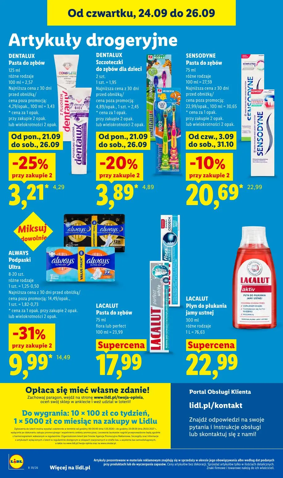 Lidl gazetka, strona 98 z 105 — ALWAYS Podpaski Ultra, SENSODYNE Pasta do zębów, DENTALUX Pasta do zębów