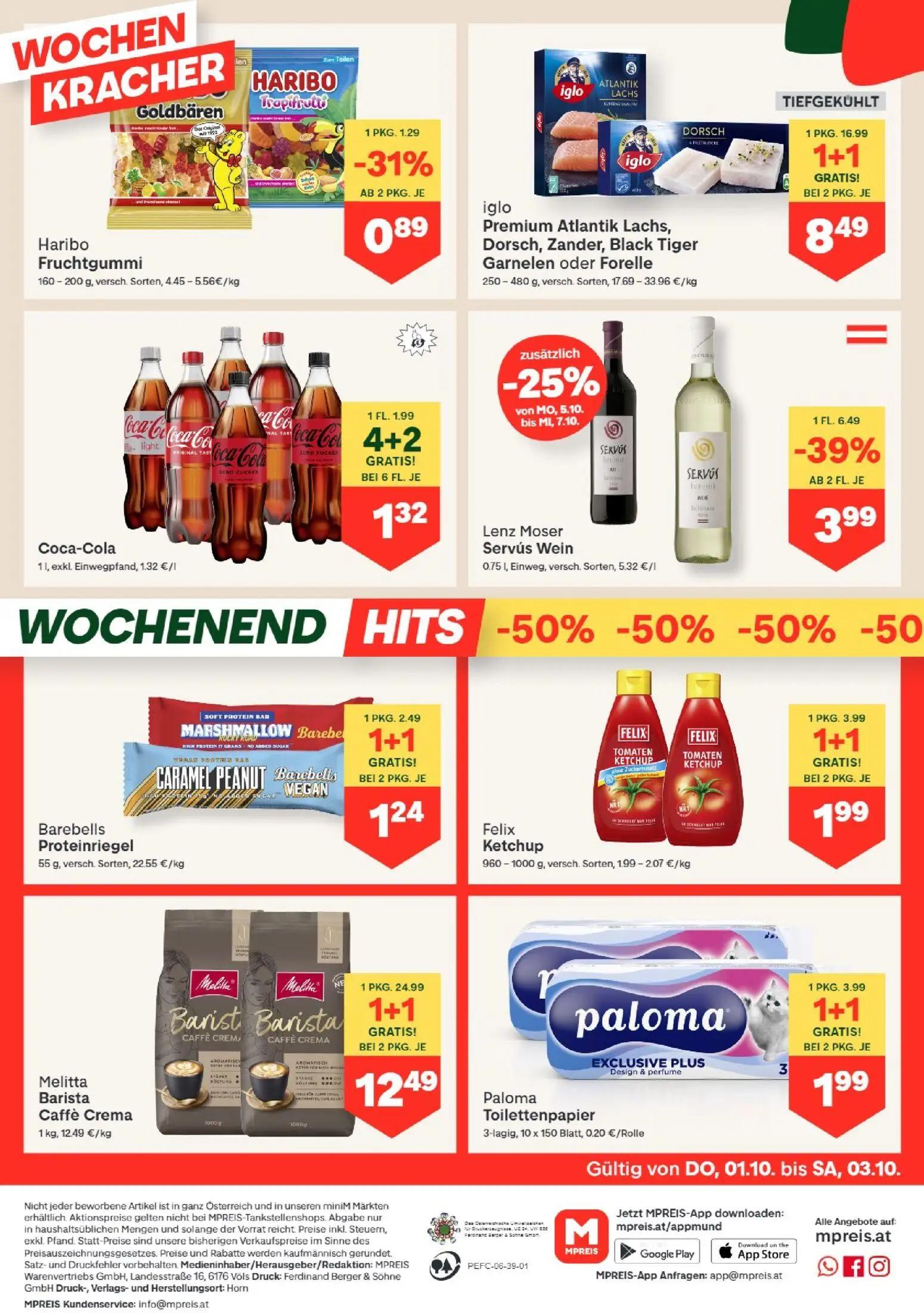 MPREIS Prospekt, Seite 12 von 16 — Melitta Barista Caffè Crema, iglo Premium Atlantik Lachs, Dorsch, Zander, Black Tiger Gar…