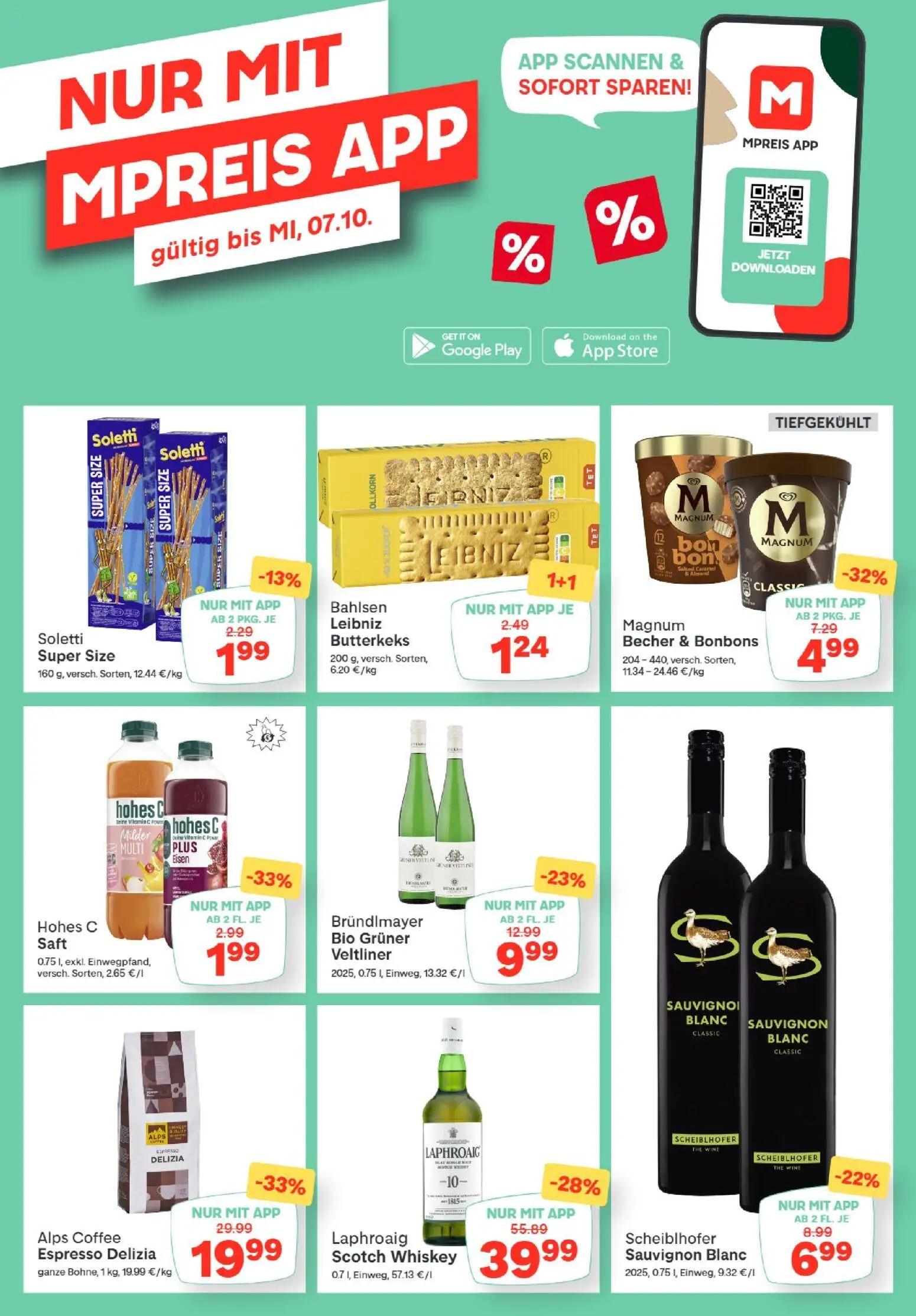 MPREIS Prospekt, Seite 14 von 16 — Laphroaig Scotch Whiskey, Alps Coffee Espresso Delizia, Bründlmayer Bio Grüner Veltliner