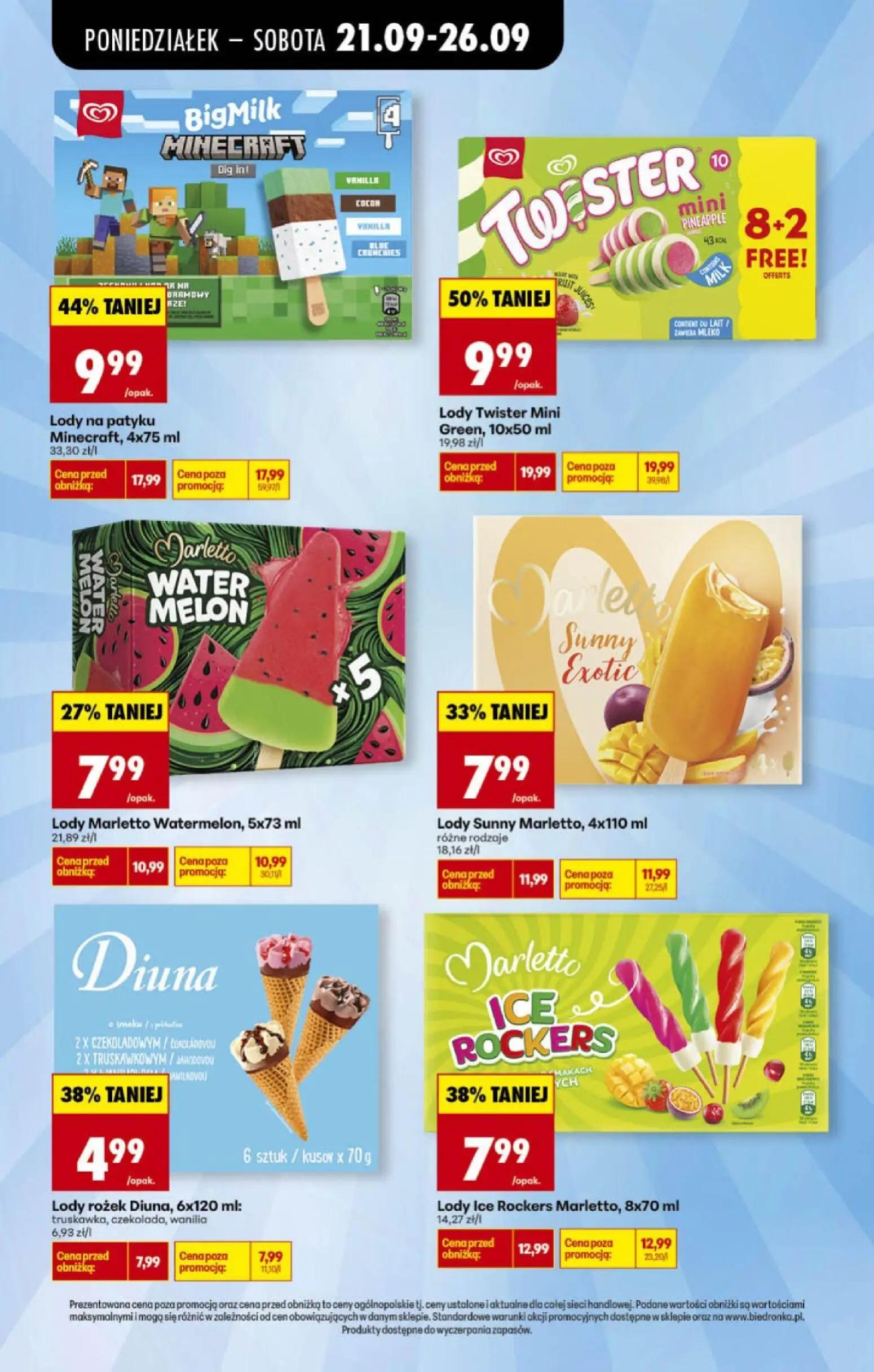 Biedronka gazetka, strona 4 z 4 — Lody Twister Mini Green, Lody na patyku Minecraft, Lody Ice Rockers Marletto