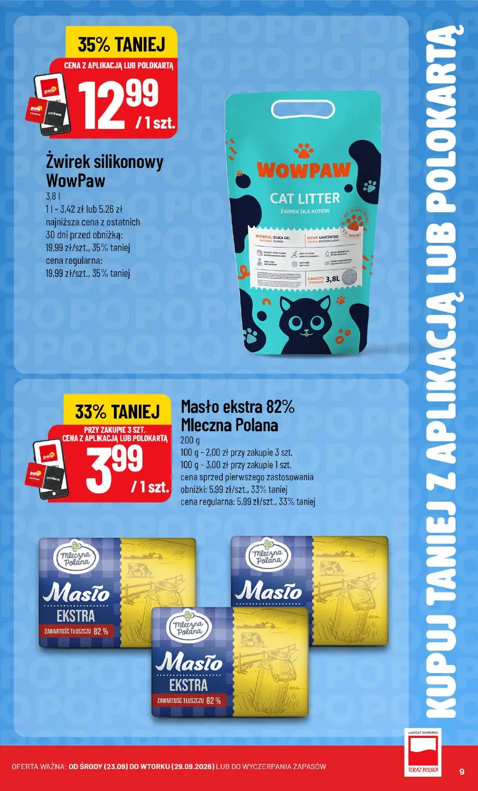 POLOmarket gazetka, strona 9 z 18 — Żwirek silikonowy WowPaw, Masło ekstra 82% Mleczna Polana