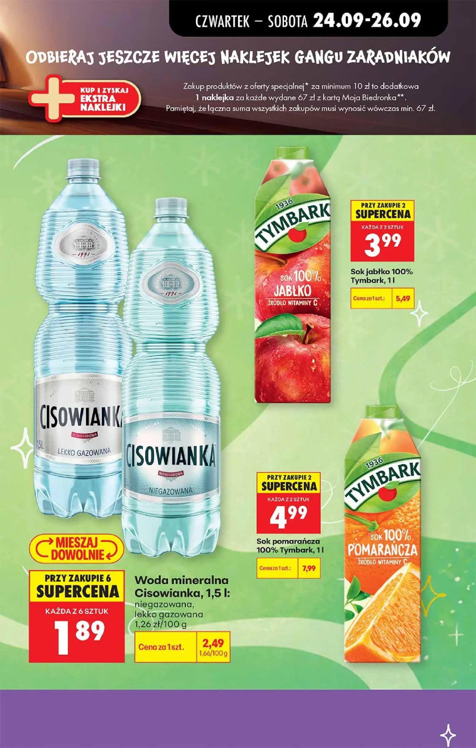Biedronka gazetka, strona 5 z 6 — Sok pomarańcza 100% Tymbark, 1l, Sok jabłko 100% Tymbark, 1l, Woda mineralna Cisowianka, 1…