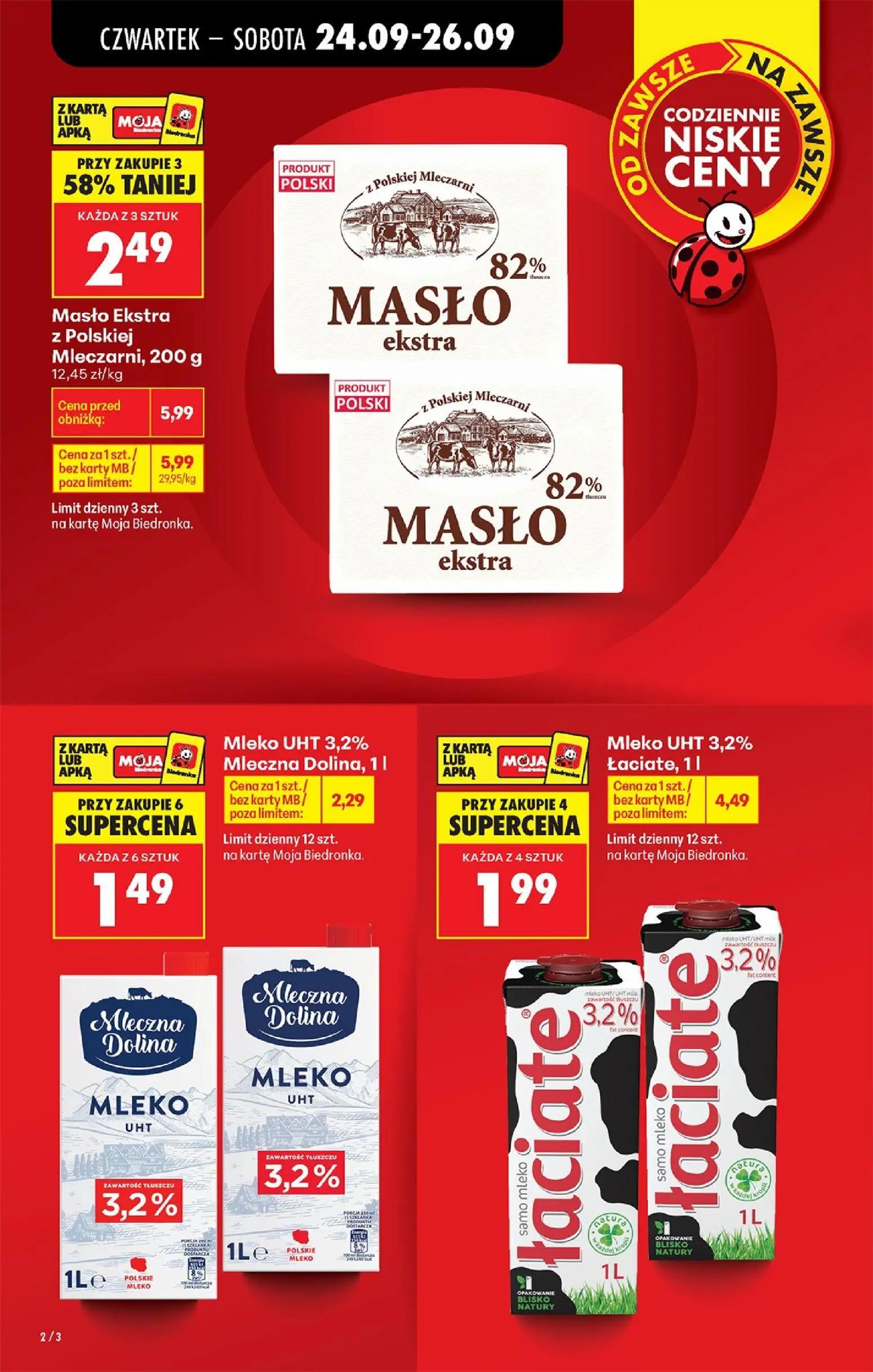 Biedronka gazetka, strona 3 z 91 — Masło Ekstra z Polskiej Mleczarni, 200 g, Mleko UHT 3,2% Łaciate, 1l, Mleko UHT 3,2% Mlec…