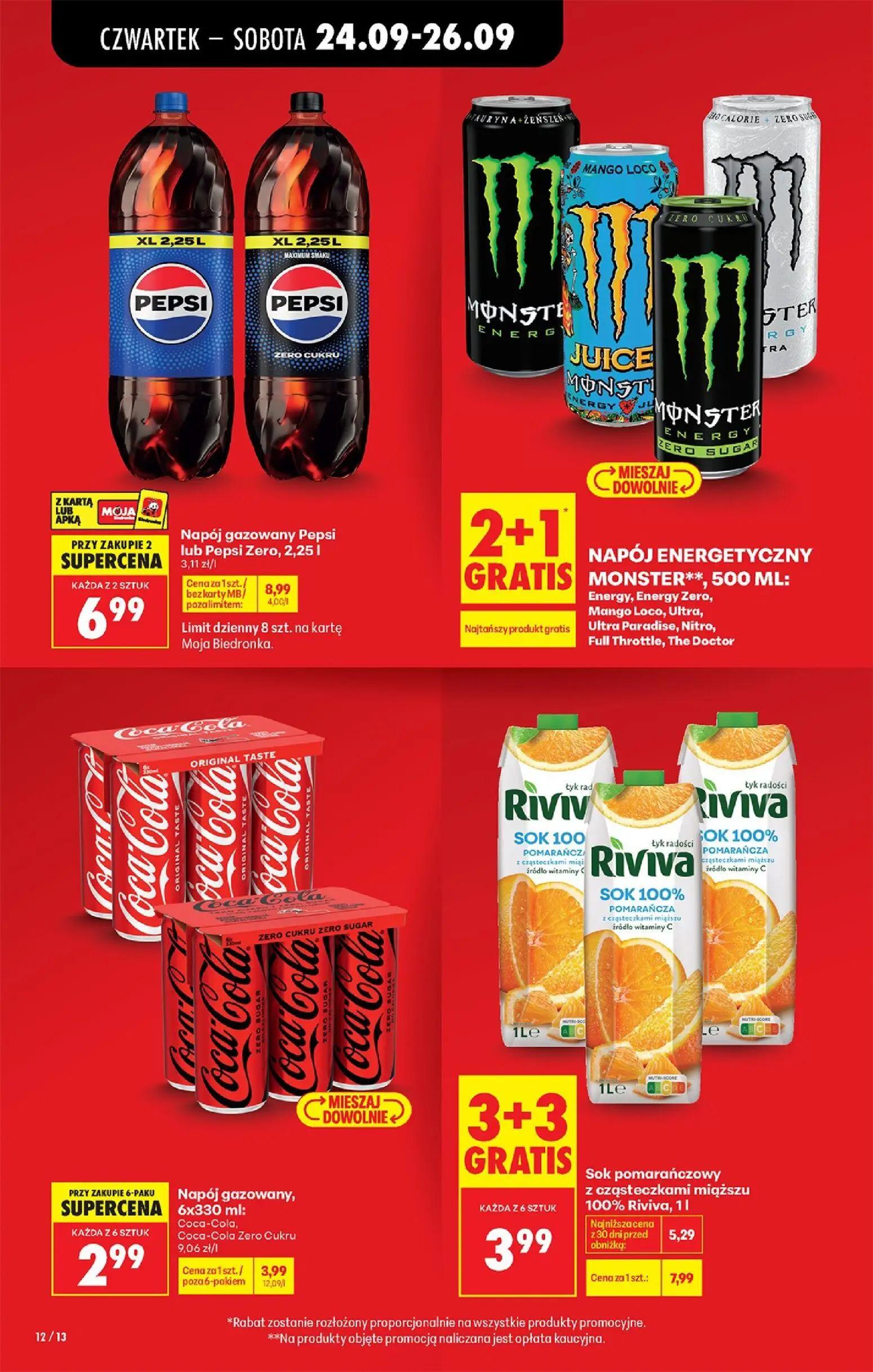 Biedronka gazetka, strona 14 z 91 — Sok pomarańczowy z cząsteczkami miąższu 100% Riviva, Napój gazowany Pepsi lub Pepsi Zero…