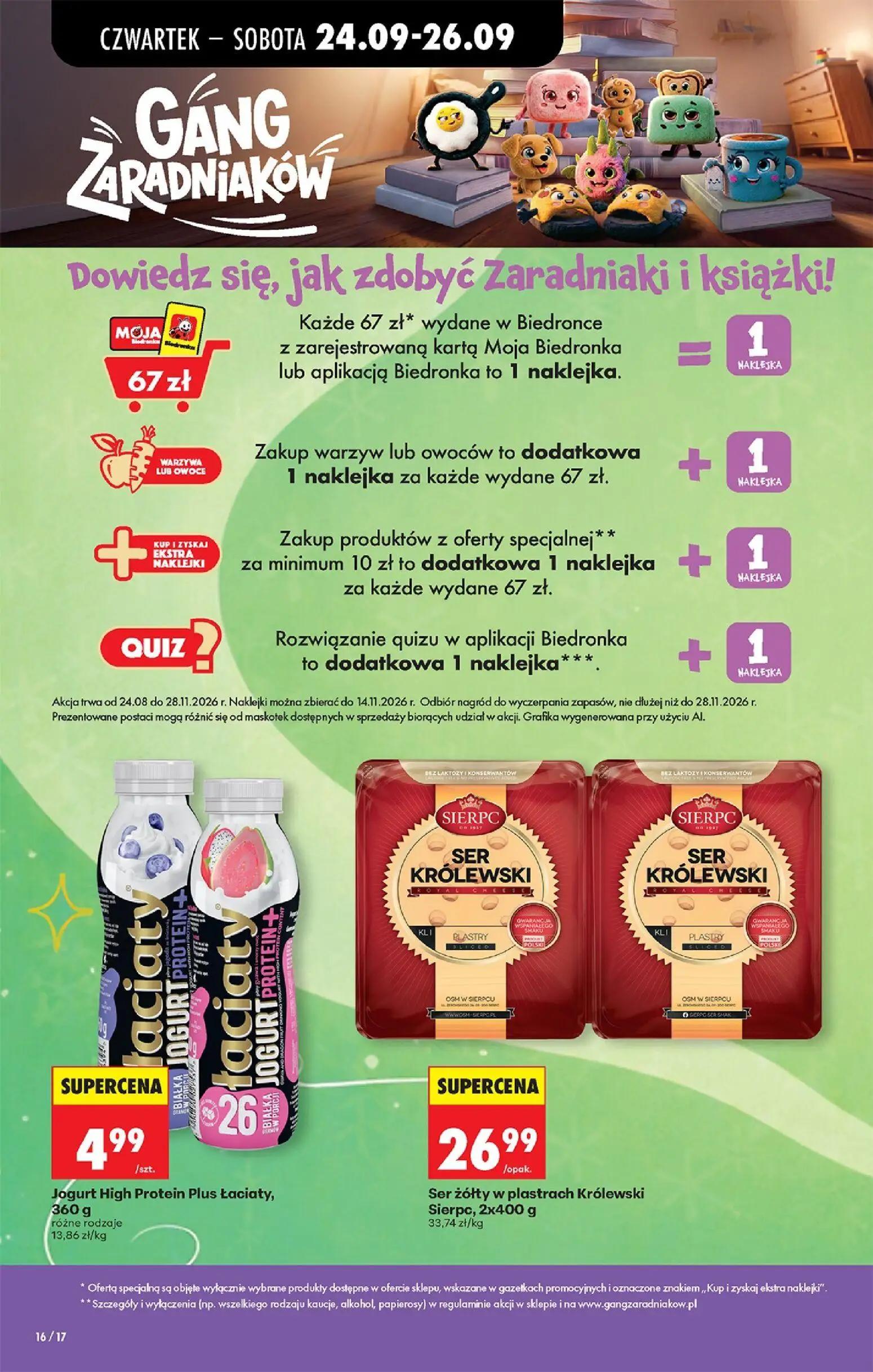 Biedronka gazetka, strona 26 z 91 — Jogurt High Protein Plus Łaciaty, Ser żółty w plastrach Królewski Sierpc