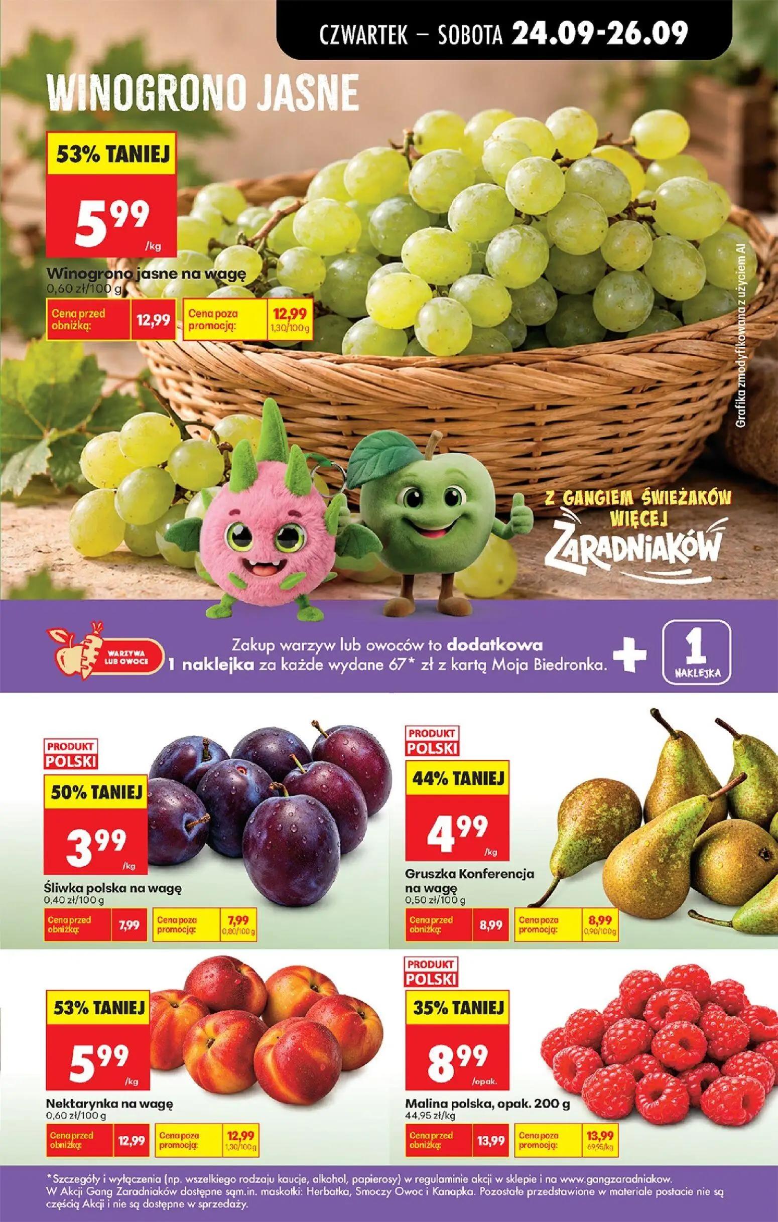 Biedronka gazetka, strona 33 z 91 — Winogrono jasne na wagę, Nektarynka na wagę, Malina polska, opak. 200 g
