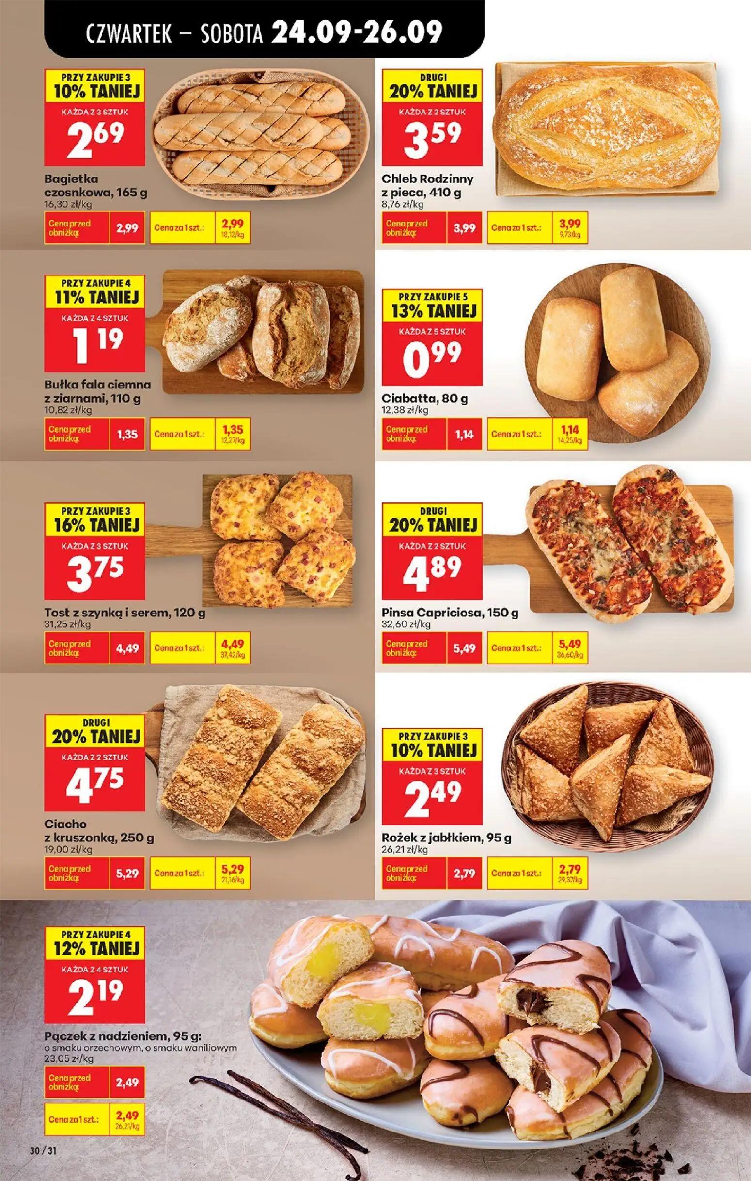 Biedronka gazetka, strona 44 z 91 — Tost z szynką i serem, 120 g, Pinsa Capriciosa, 150 g, Ciacho z kruszonką, 250 g