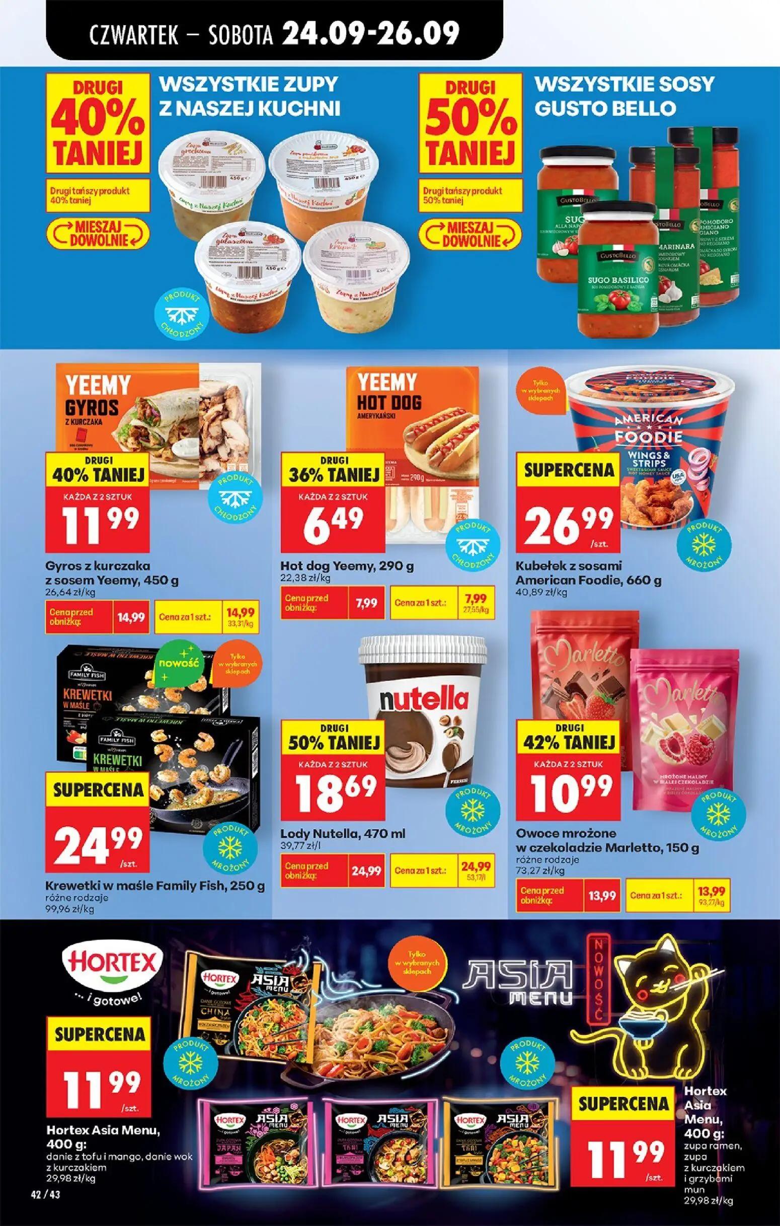 Biedronka gazetka, strona 62 z 91 — Lody Nutella, Gyros z kurczaka z sosem Yeemy, Owoce mrożone w czekoladzie Marletto, różn…