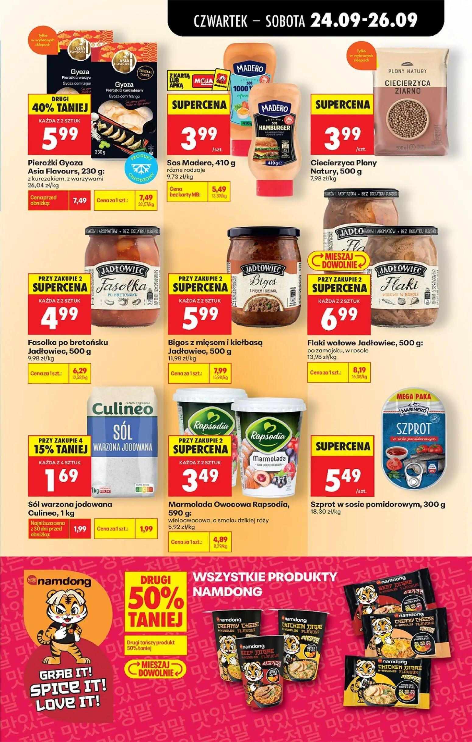 Biedronka gazetka, strona 63 z 91 — Bigos z mięsem i kiełbasą Jadłowiec, Pierożki Gyoza Asia Flavours, Sos Madero