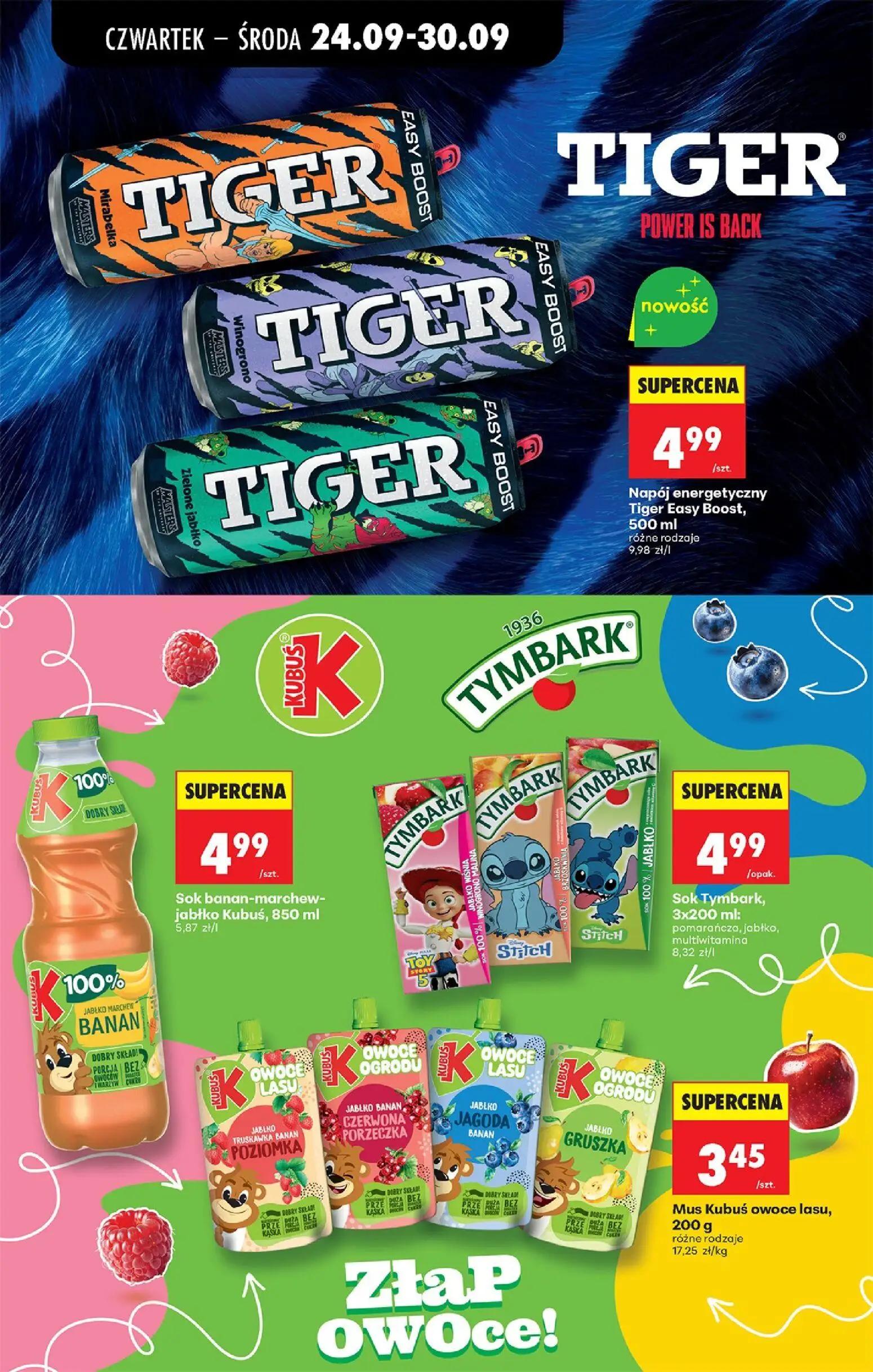 Biedronka gazetka, strona 72 z 91 — Napój energetyczny Tiger Easy Boost, Sok banan-marchew-jabłko Kubuś, Sok Tymbark