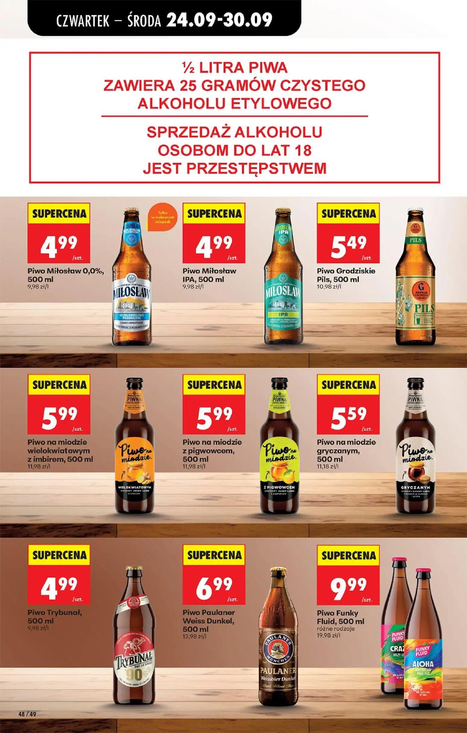 Biedronka gazetka, strona 74 z 91 — Piwo Miłosław 0,0%, Piwo Miłosław IPA, Piwo Grodziskie Pils