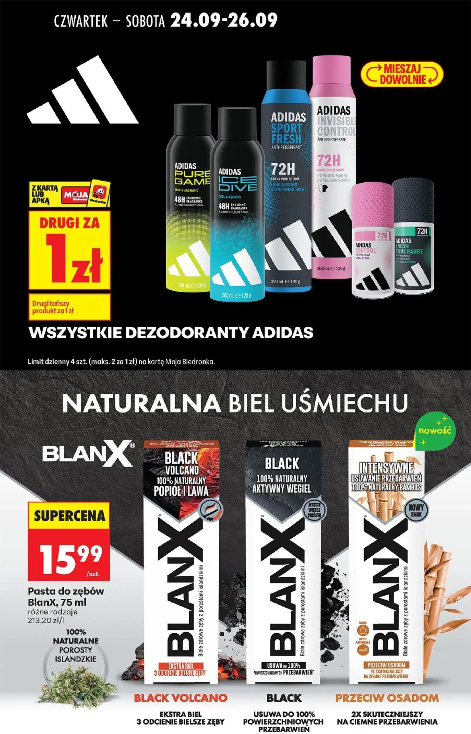 Biedronka gazetka, strona 78 z 91 — Dezodoranty Adidas, Pasta do zębów BlanX
