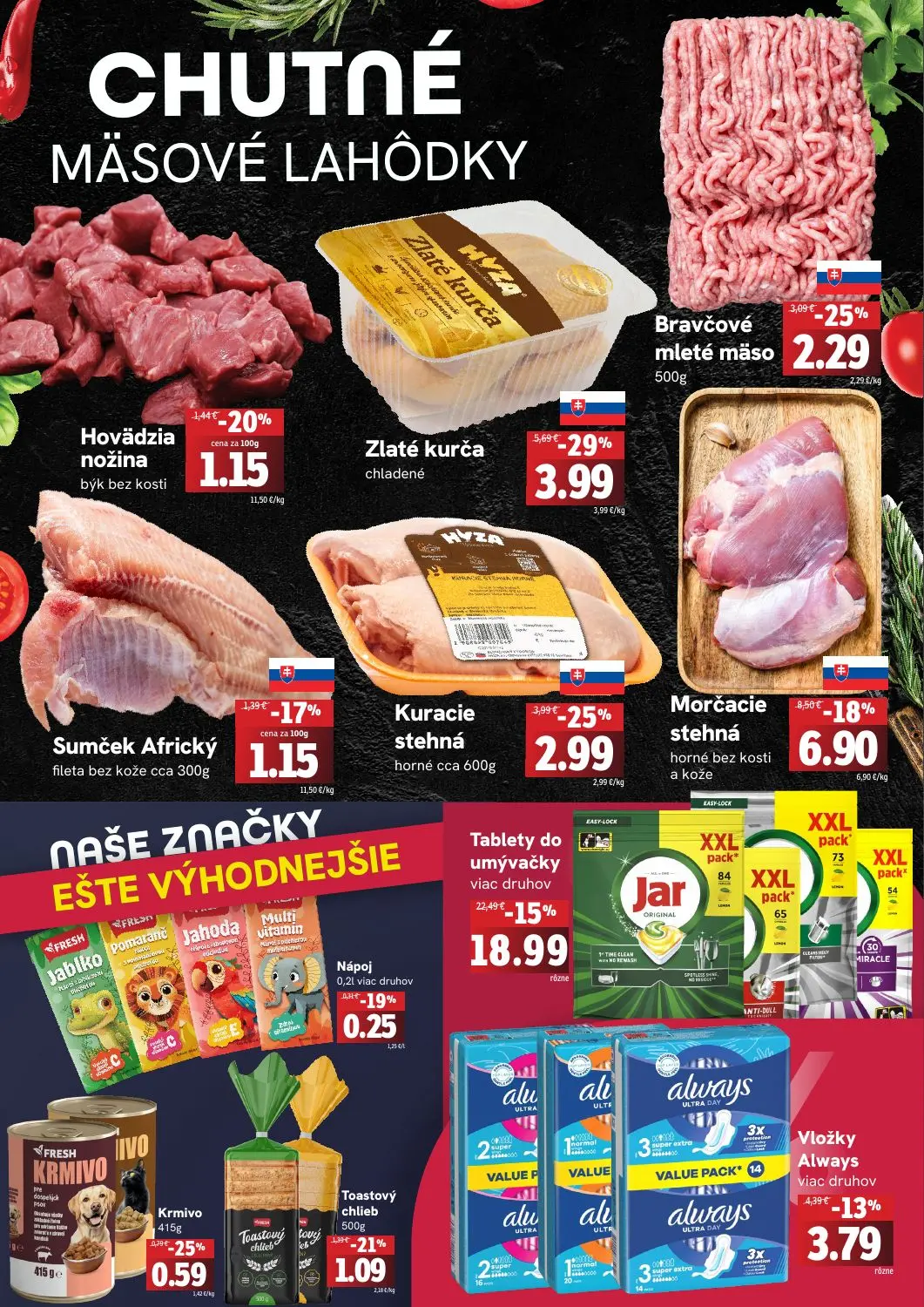 Fresh leták, strana 2 z 4 — Tablety do umývačky, Zlaté kurča, Morčacie stehná horné bez kosti a kože