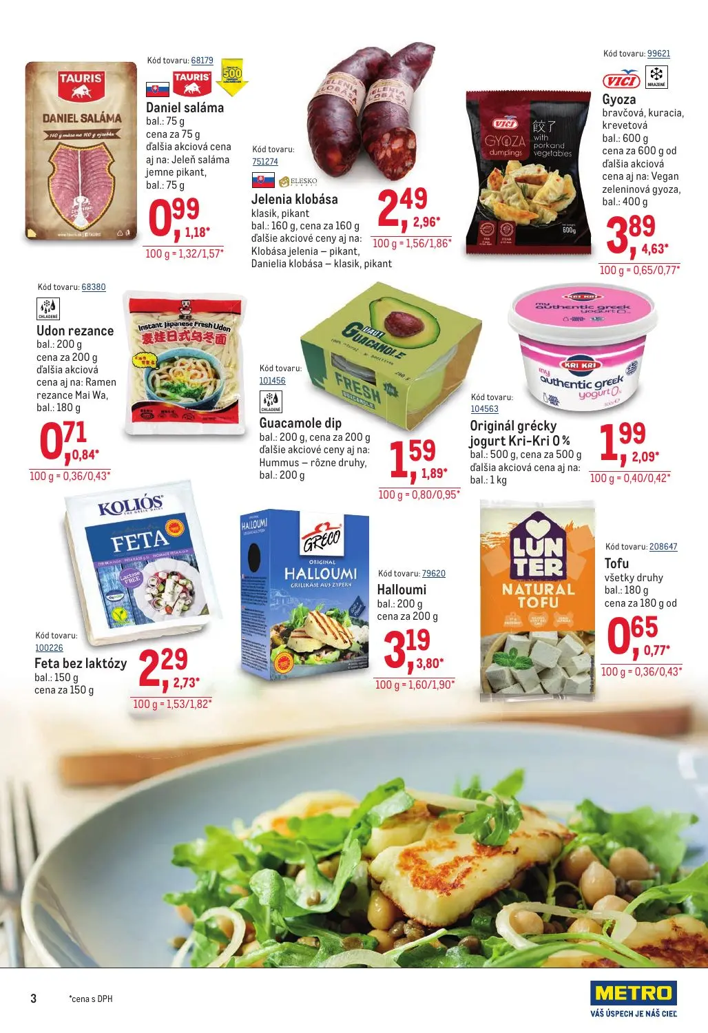 Metro leták, strana 3 z 40 — Gyoza bravčová, kuracia, krevetová, Halloumi, Jelenia klobása