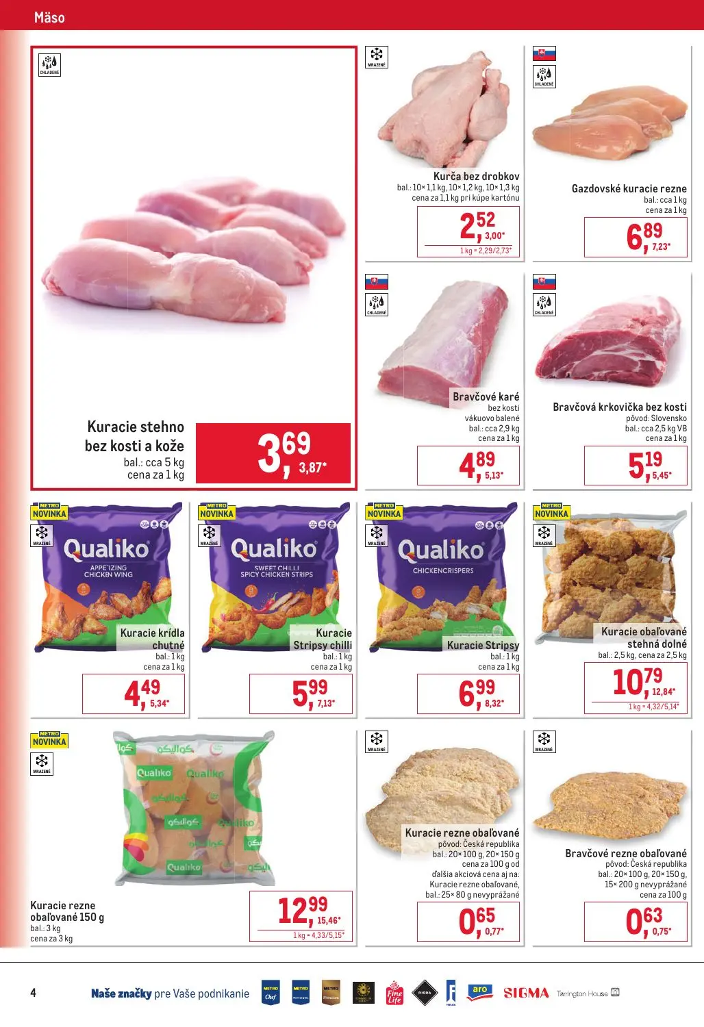 Metro leták, strana 4 z 6 — Kuracie rezne obaľované 150 g, Kuracie obaľované stehná dolné, Kuracie Stripsy