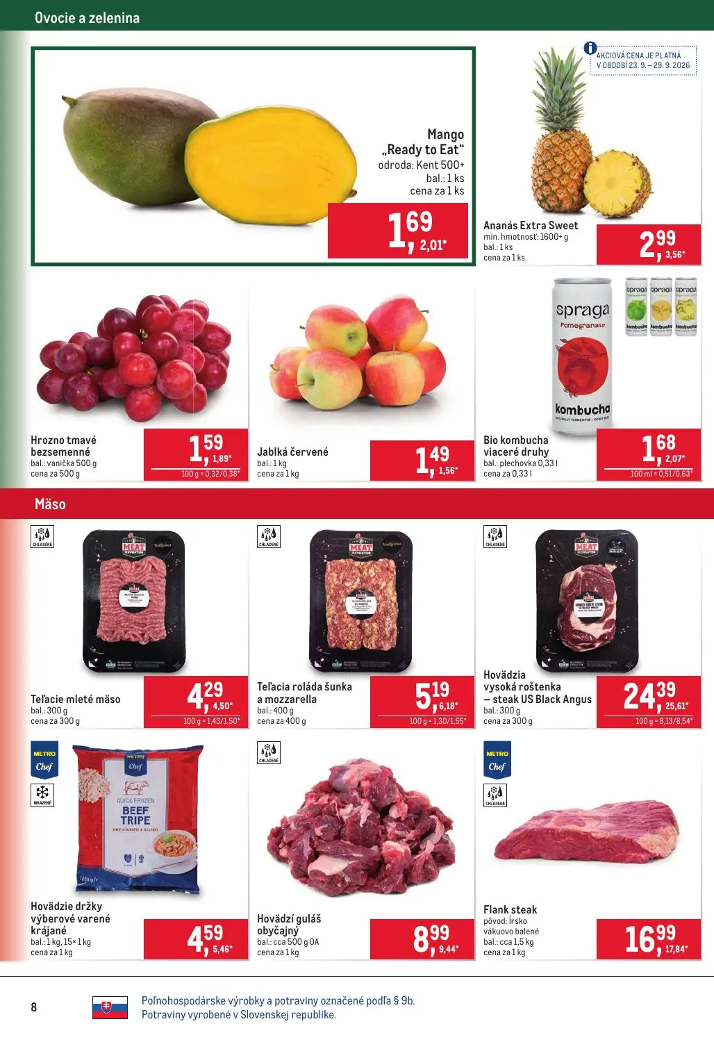 Metro leták, strana 8 z 40 — Mango „Ready to Eat", Ananás Extra Sweet, Hrozno tmavé bezsemenné