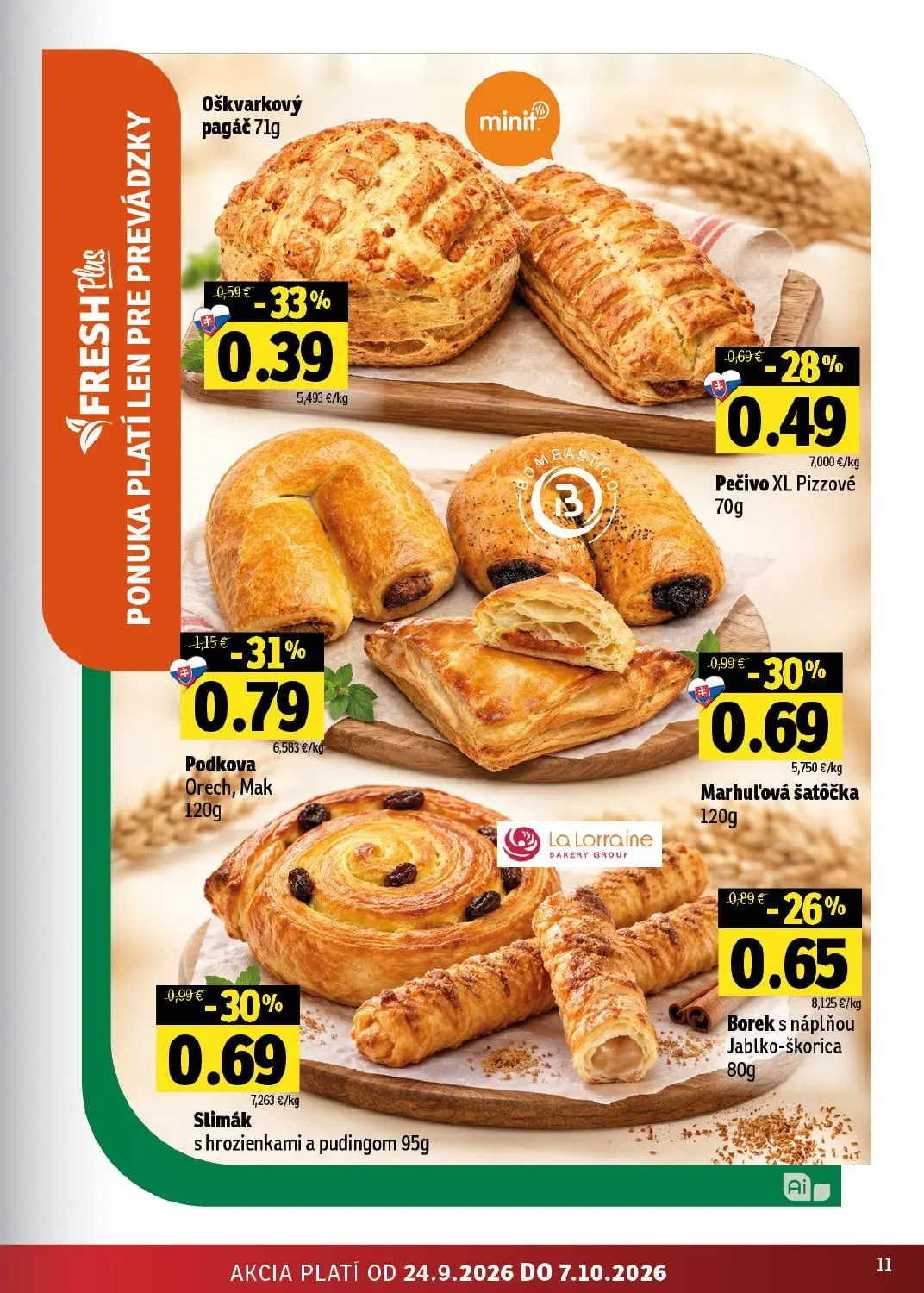 Fresh východ leták, strana 11 z 50 — Podkova Orech, Mak, Marhuľová šatôčka, Slimák s hrozienkami a pudingom