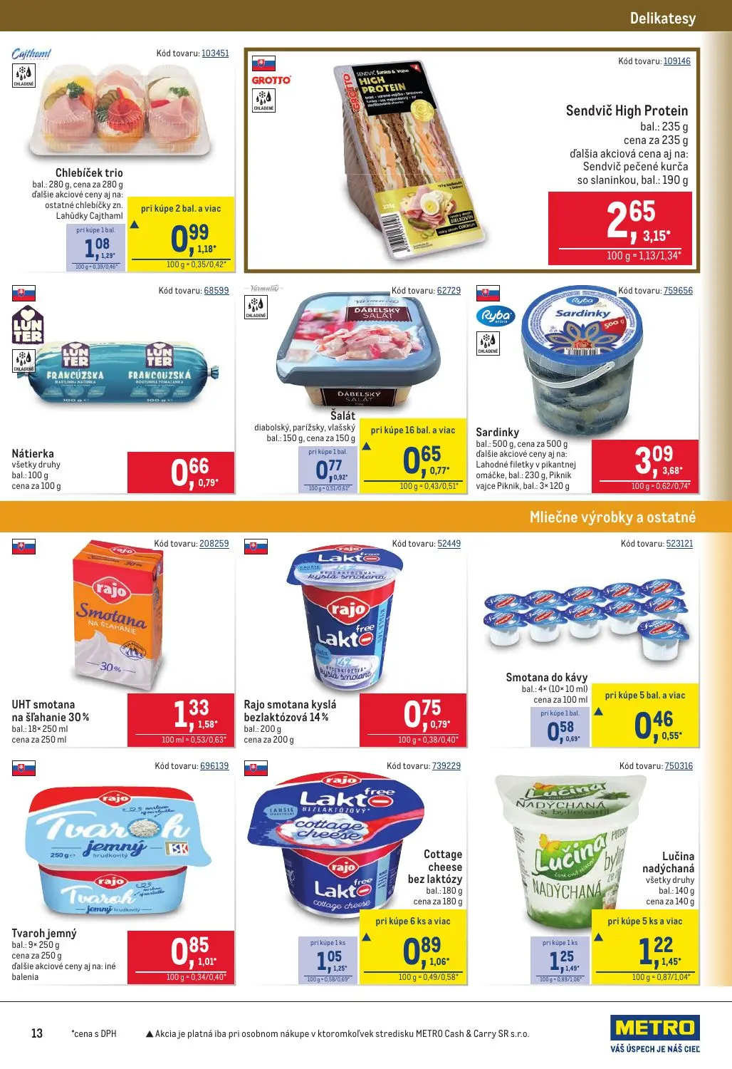 Metro leták, strana 13 z 40 — Sardinky, Sendvič High Protein, Cottage cheese bez laktózy