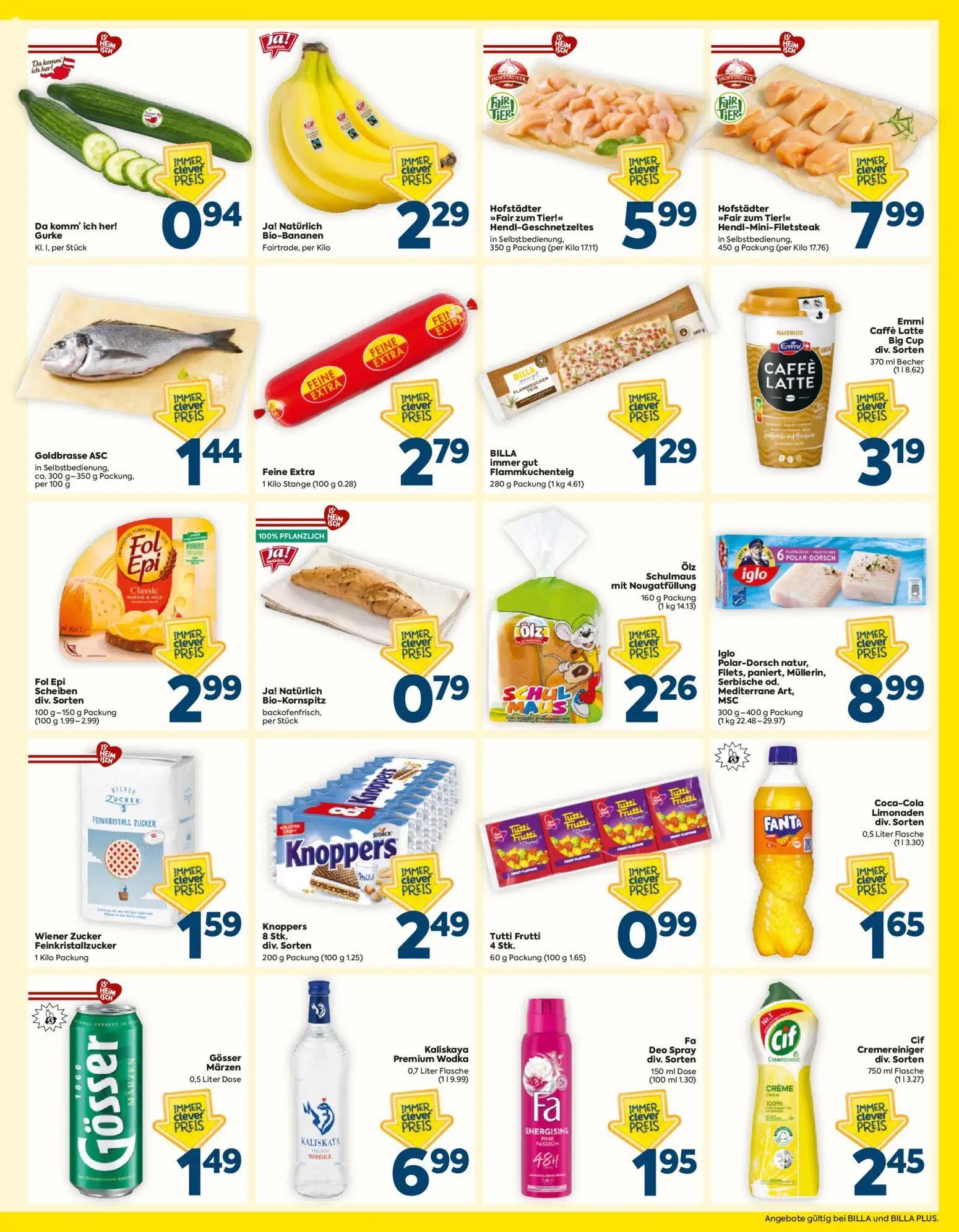 Billa Prospekt, Seite 3 von 16 — Gurke, Ja! Natürlich Bio-Bananen, Hofstädter "Fair zum Tier!" Hendl-Geschnetzeltes