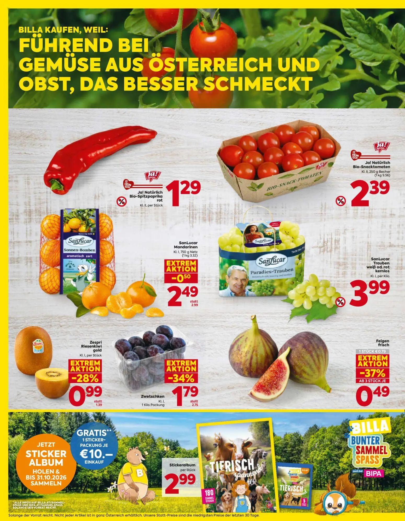 Billa Prospekt, Seite 4 von 16 — Zwetschken, SanLucar Mandarinen, Zespri Riesenkiwi gold