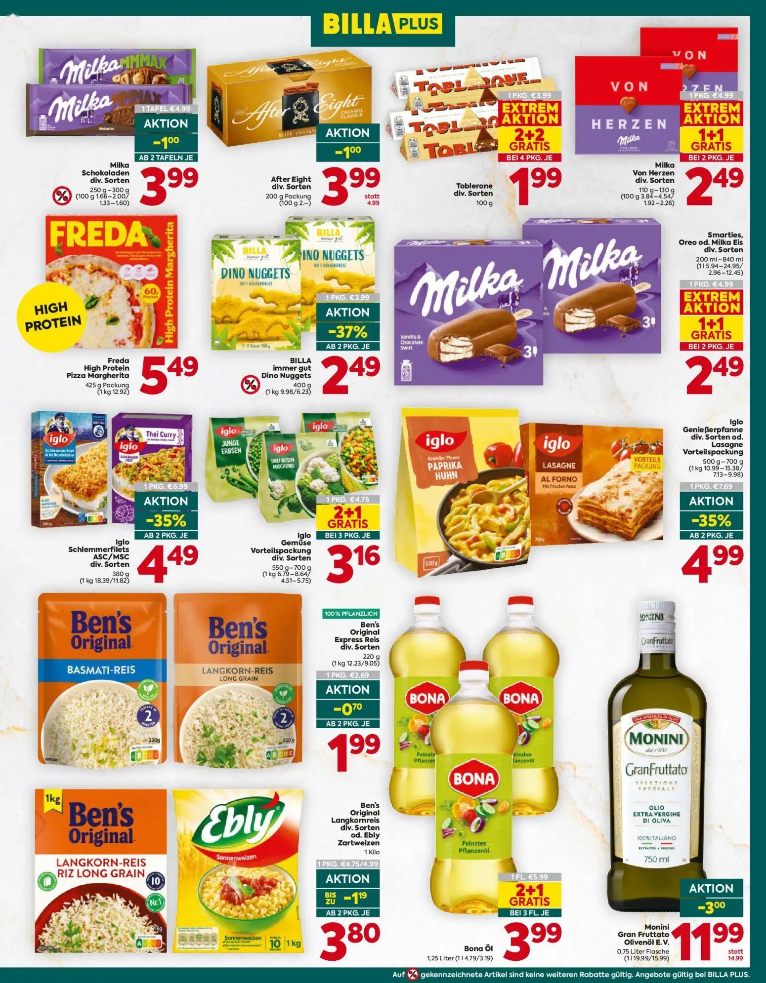 Billa Plus Prospekt, Seite 13 von 16 — Monini Gran Fruttato Olivenöl E. V., Iglo Genießerpfanne Sorten od. Lasagne Vorteilsp…