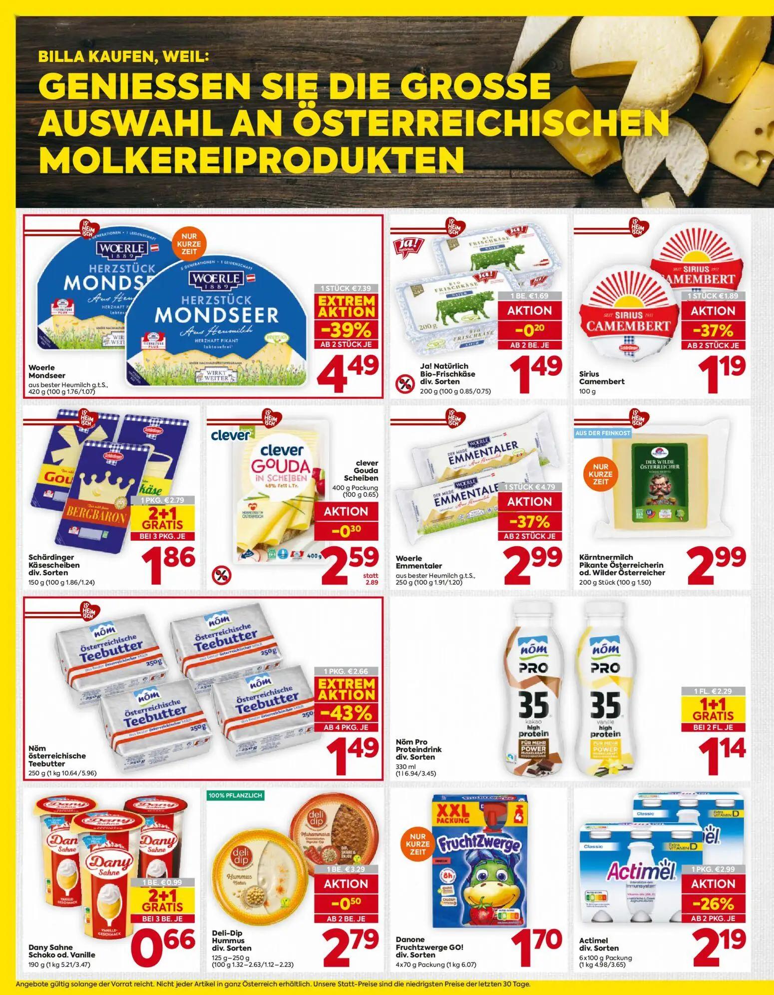 Billa Prospekt, Seite 6 von 16 — Woerle Mondseer, Woerle Emmentaler, Nöm Österreichische Teebutter