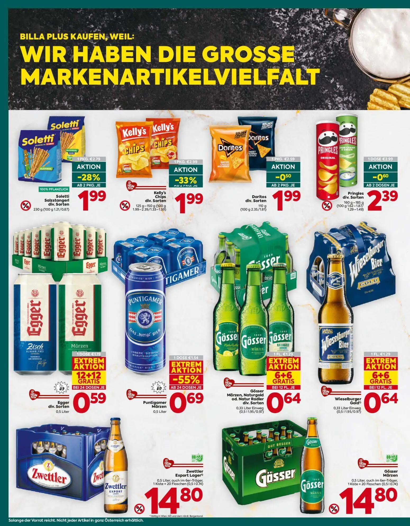 Billa Plus Prospekt, Seite 14 von 16 — Kelly's Chips, Puntigamer Märzen, Soletti Salzstangerl
