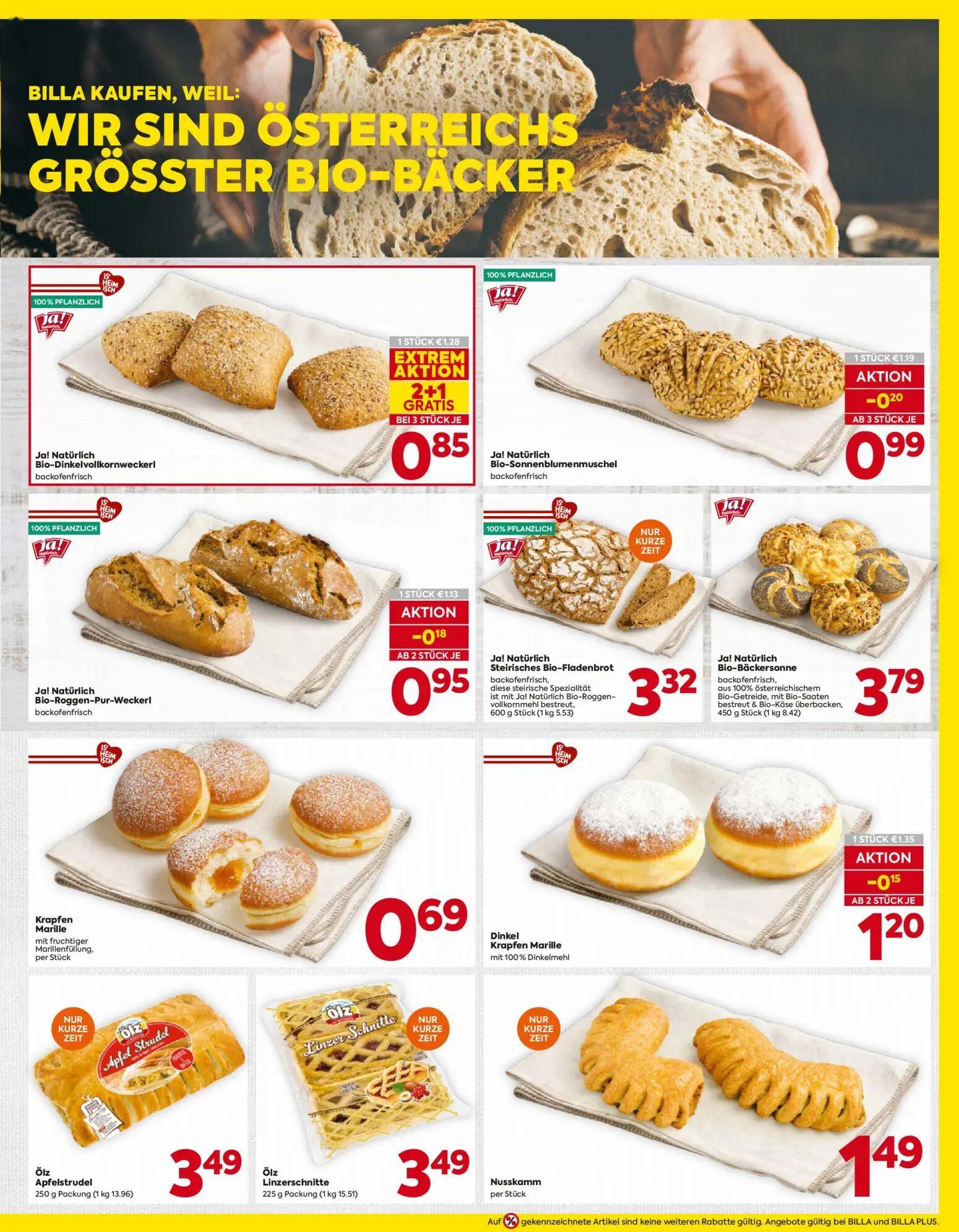 Billa Prospekt, Seite 7 von 16 — Ja! Natürlich Bio-Dinkelvollkornweckerl, Ja! Natürlich Bio-Sonnenblumenmuschel, Ja! Natürli…