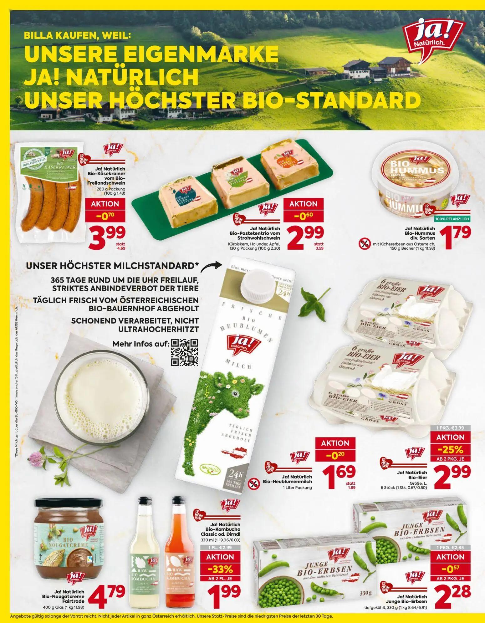 Billa Prospekt, Seite 8 von 16 — Ja! Natürlich Bio-Eier, Ja! Natürlich Bio-Kombucha Classic od. Dirndl, Ja! Natürlich Bio-Kä…