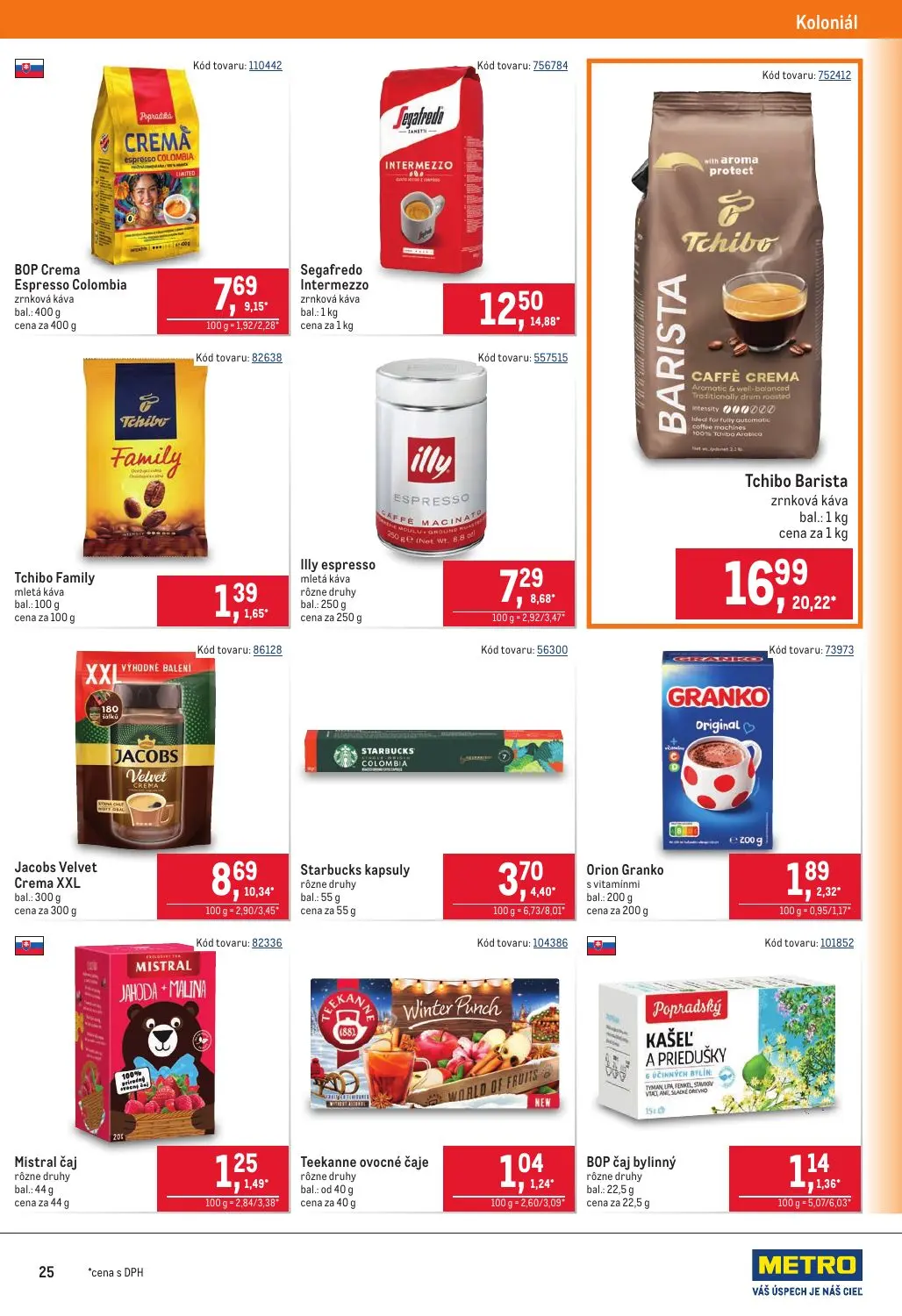 Metro leták, strana 25 z 40 — BOP Crema Espresso Colombia, Segafredo Intermezzo, Tchibo Barista