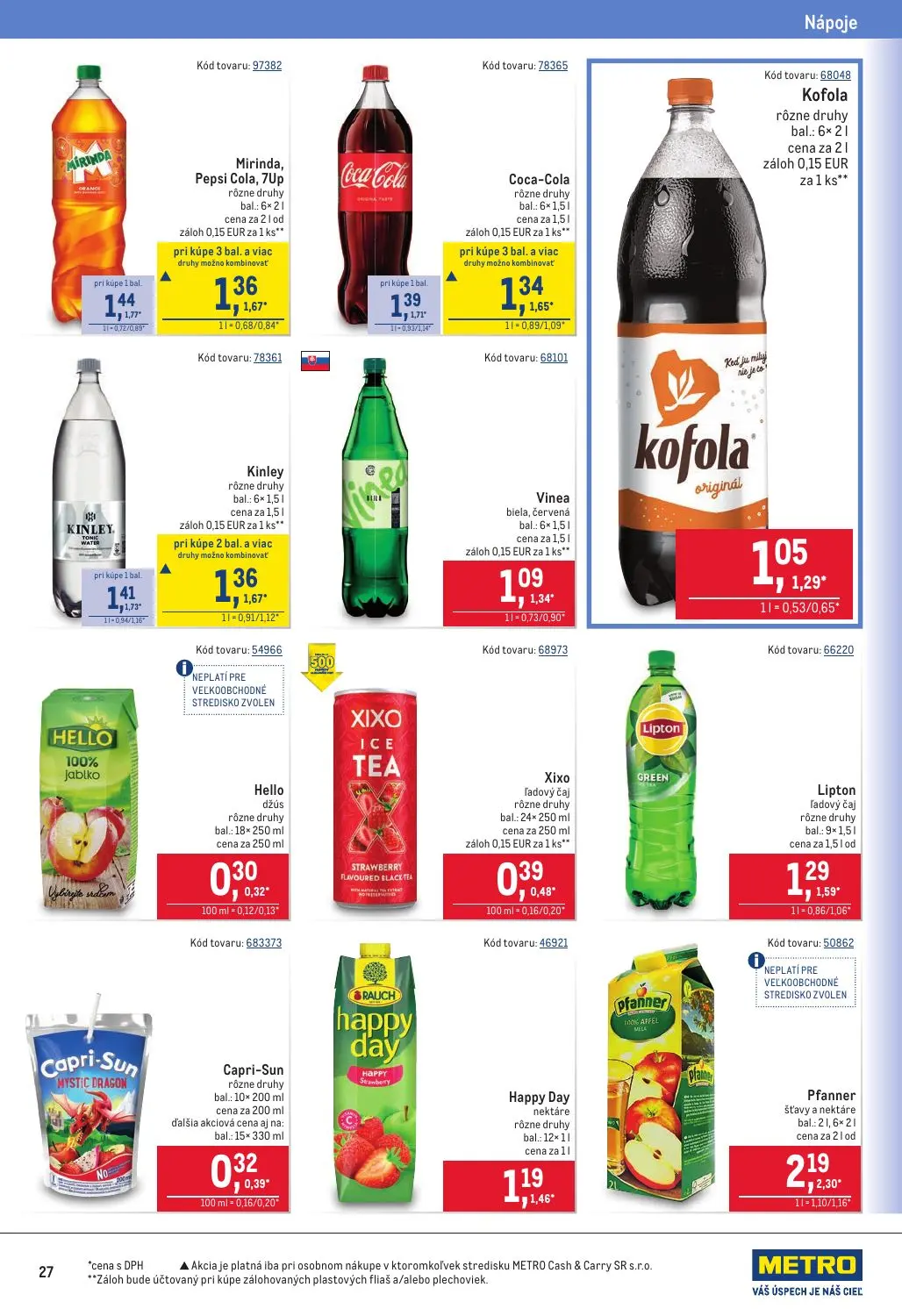 Metro leták, strana 27 z 40 — Mirinda, Pepsi Cola, 7Up, Coca-Cola, Kinley