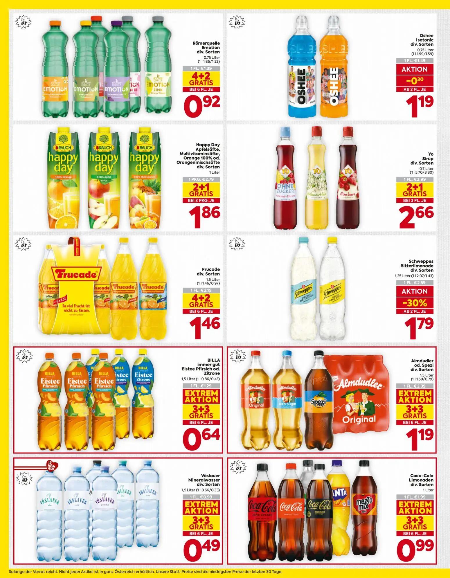 Billa Prospekt, Seite 14 von 16 — Yo Sirup div. Sorten, Almdudler od. Spezi div. Sorten, Coca-Cola Limonaden div. Sorten
